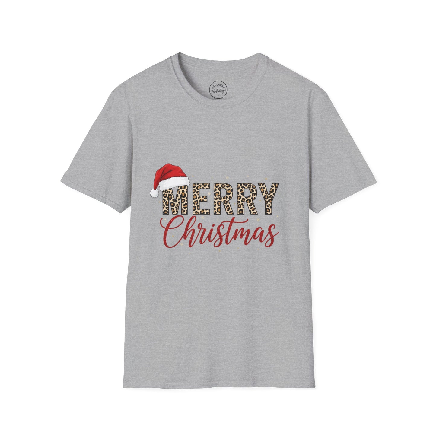 Leopard Christmas T-Shirt, Holiday Xmas Tee, Festive Animal Print Shirt, Unisex Softstyle Top, Merry Christmas Gift