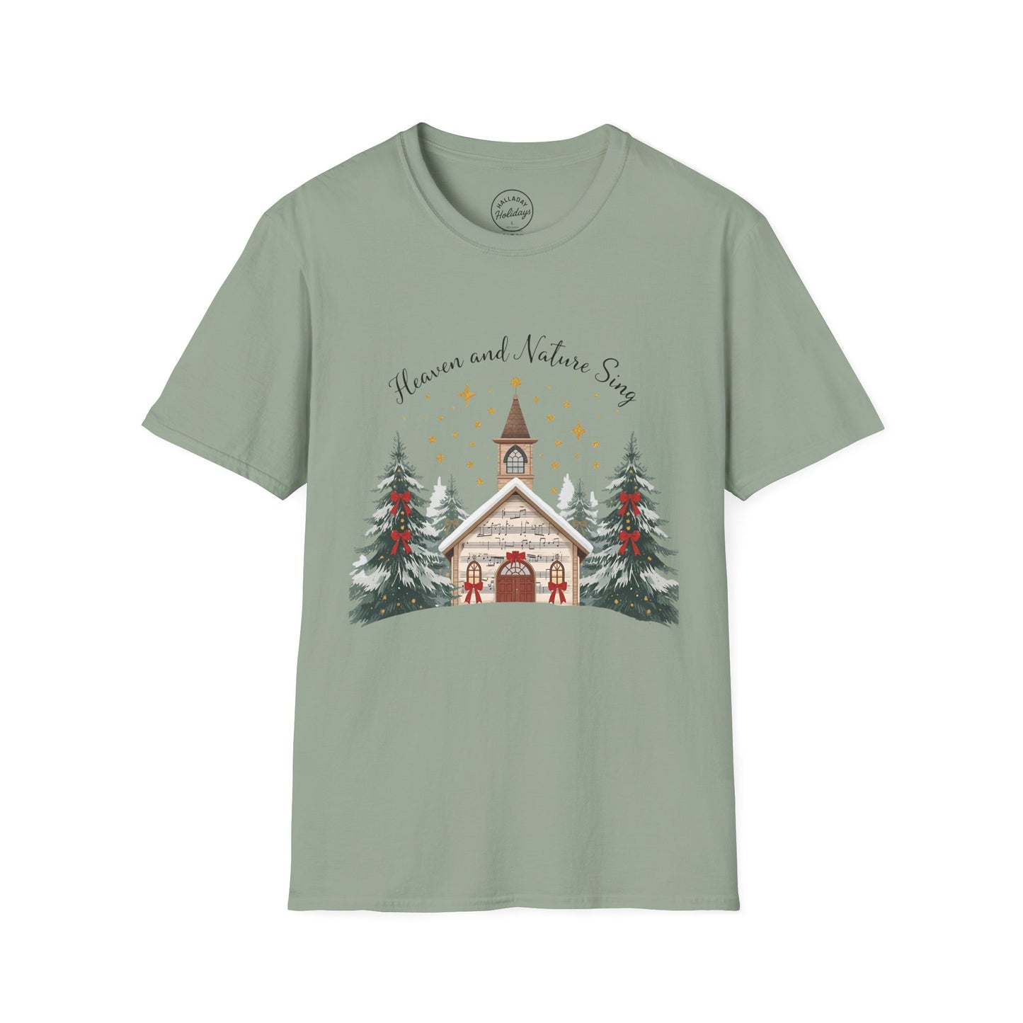 Winter Church Graphic T-Shirt, Cozy Holiday Tee, Christmas Attire, Gift for Her, Comfortable Casual Wear, Seasonal Celebration Shirt