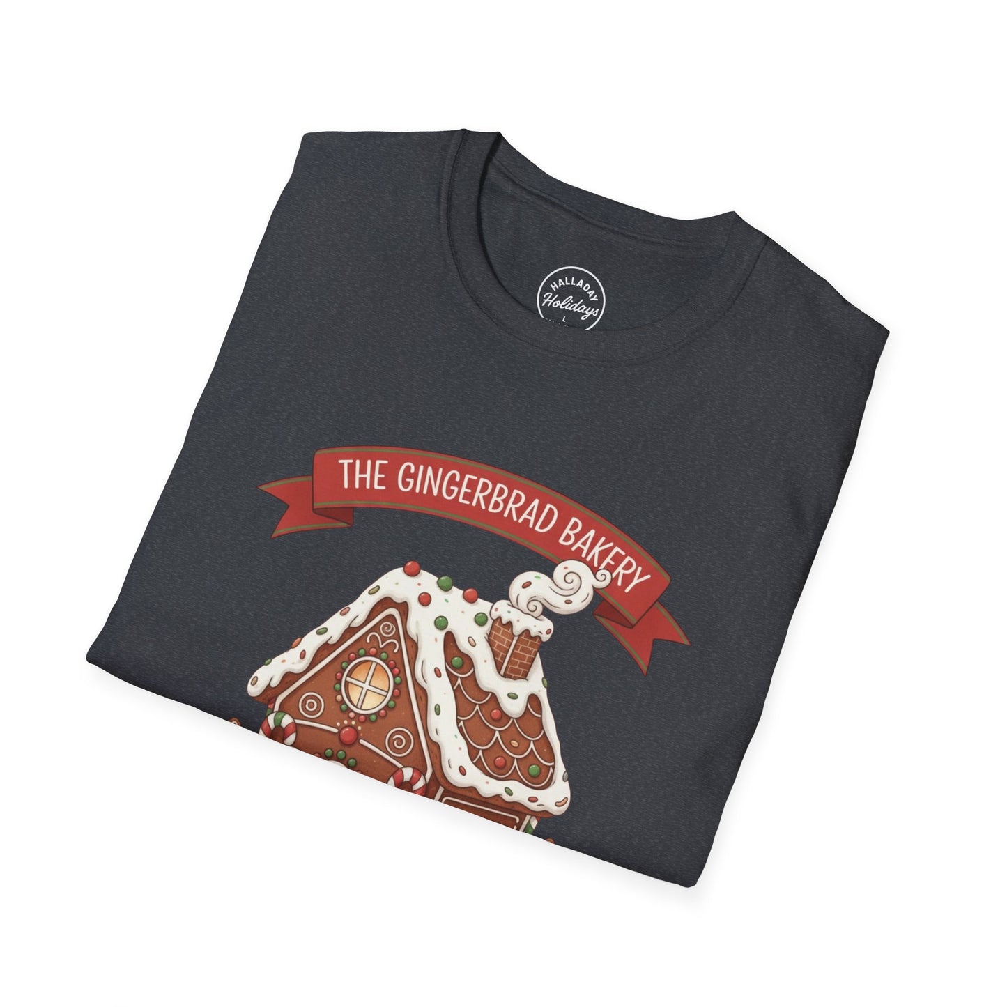 Gingerbread Bakery Christmas Tee, Unisex Tshirt, Holiday Shirt, Cute Baking Theme, Softstyle Top
