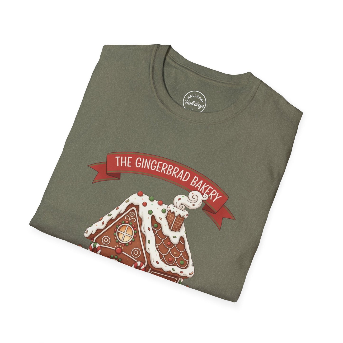 Gingerbread Bakery Christmas Tee, Unisex Tshirt, Holiday Shirt, Cute Baking Theme, Softstyle Top