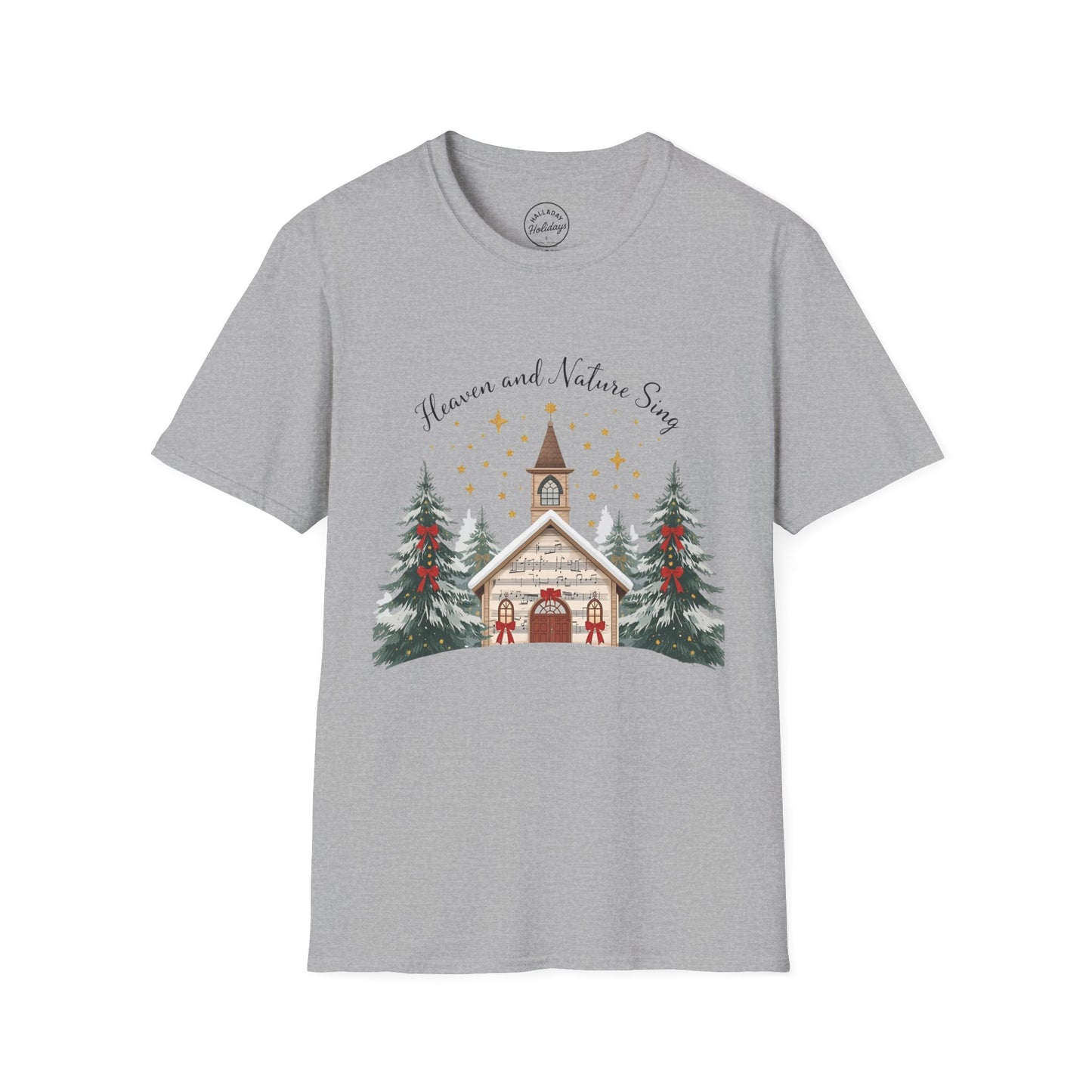 Winter Church Graphic T-Shirt, Cozy Holiday Tee, Christmas Attire, Gift for Her, Comfortable Casual Wear, Seasonal Celebration Shirt