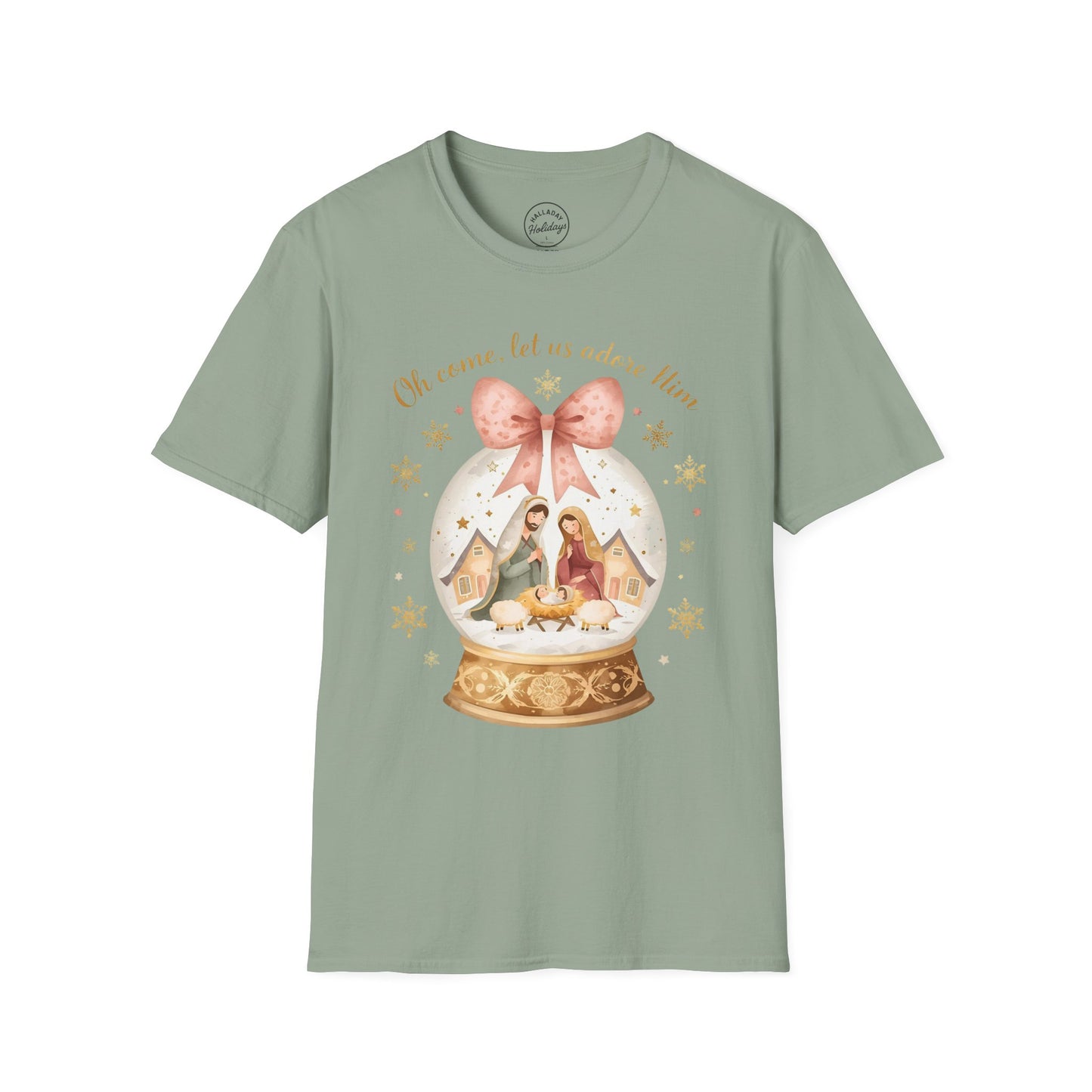 O Come Let Us Adore Him Tee Christian Christmas Unisex Softstyle T-Shirt, Holiday Christmas, Religious Shirt, Festive Apparel, Christian Gift