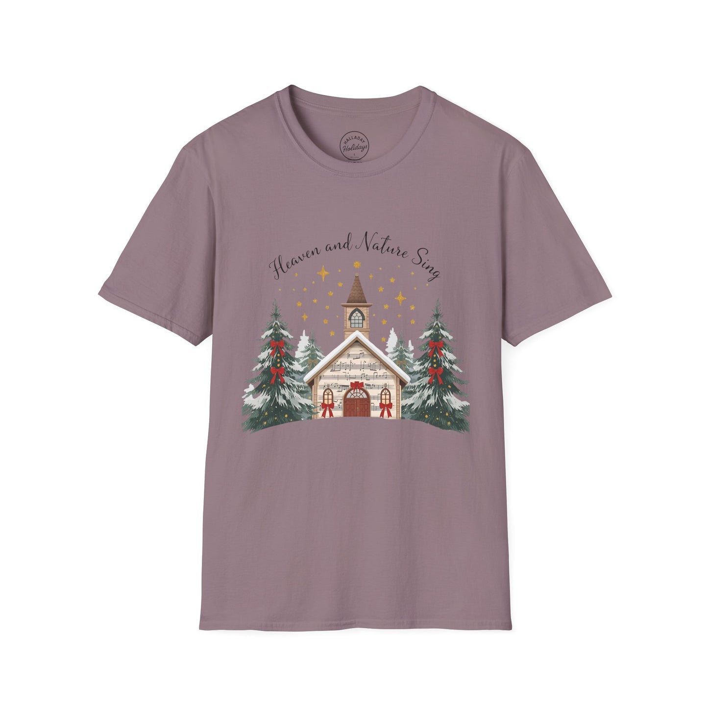 Winter Church Graphic T-Shirt, Cozy Holiday Tee, Christmas Attire, Gift for Her, Comfortable Casual Wear, Seasonal Celebration Shirt
