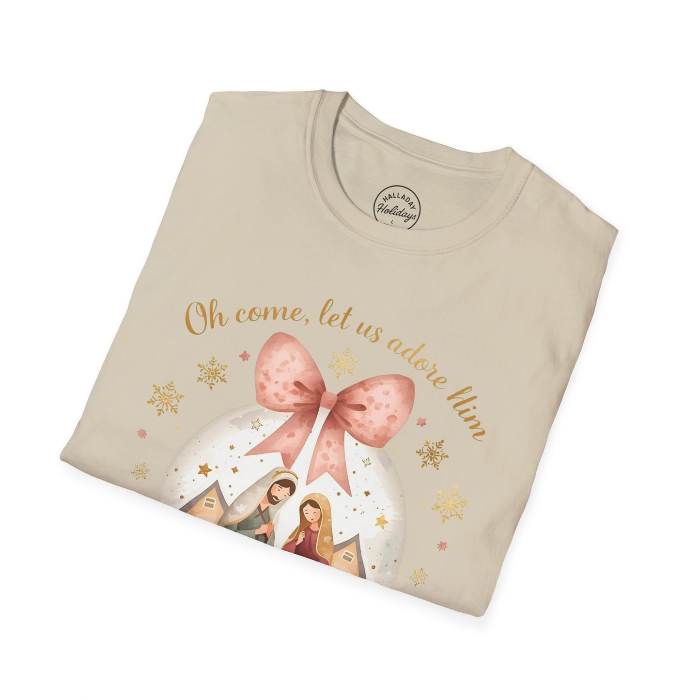 O Come Let Us Adore Him Tee Christian Christmas Unisex Softstyle T-Shirt, Holiday Christmas, Religious Shirt, Festive Apparel, Christian Gift