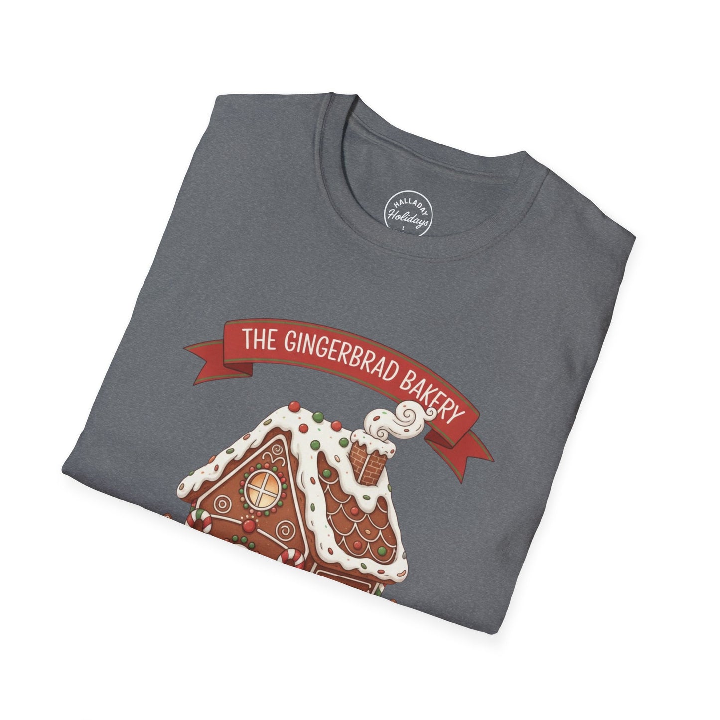 Gingerbread Bakery Christmas Tee, Unisex Tshirt, Holiday Shirt, Cute Baking Theme, Softstyle Top