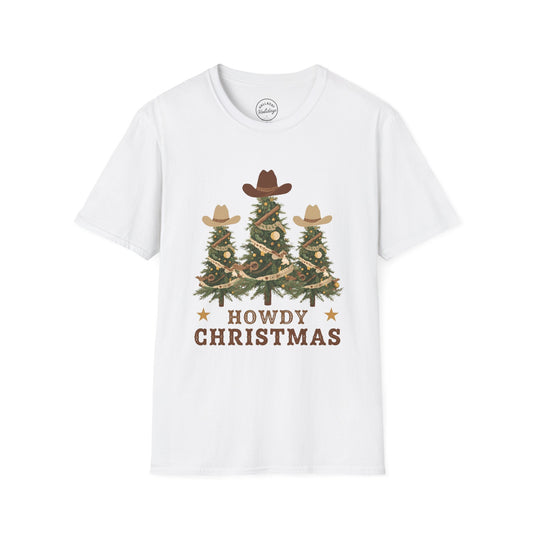 Howdy Christmas Cowboy T-Shirt, Fun Holiday Tee, Unisex Christmas Shirt, Festive Gift for Cowpoke, Holiday Party Wear