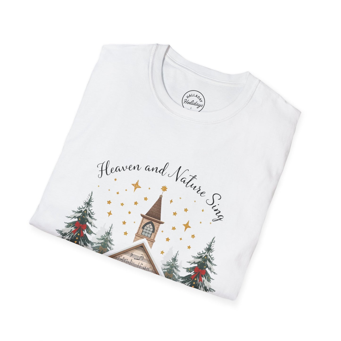 Winter Church Graphic T-Shirt, Cozy Holiday Tee, Christmas Attire, Gift for Her, Comfortable Casual Wear, Seasonal Celebration Shirt