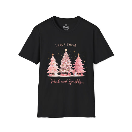 Christmas Pink and Sparkly T-Shirt, Cute Holiday Shirt, Unisex Holiday Tee, Festive Apparel, Christmas Gift, Winter Fashion