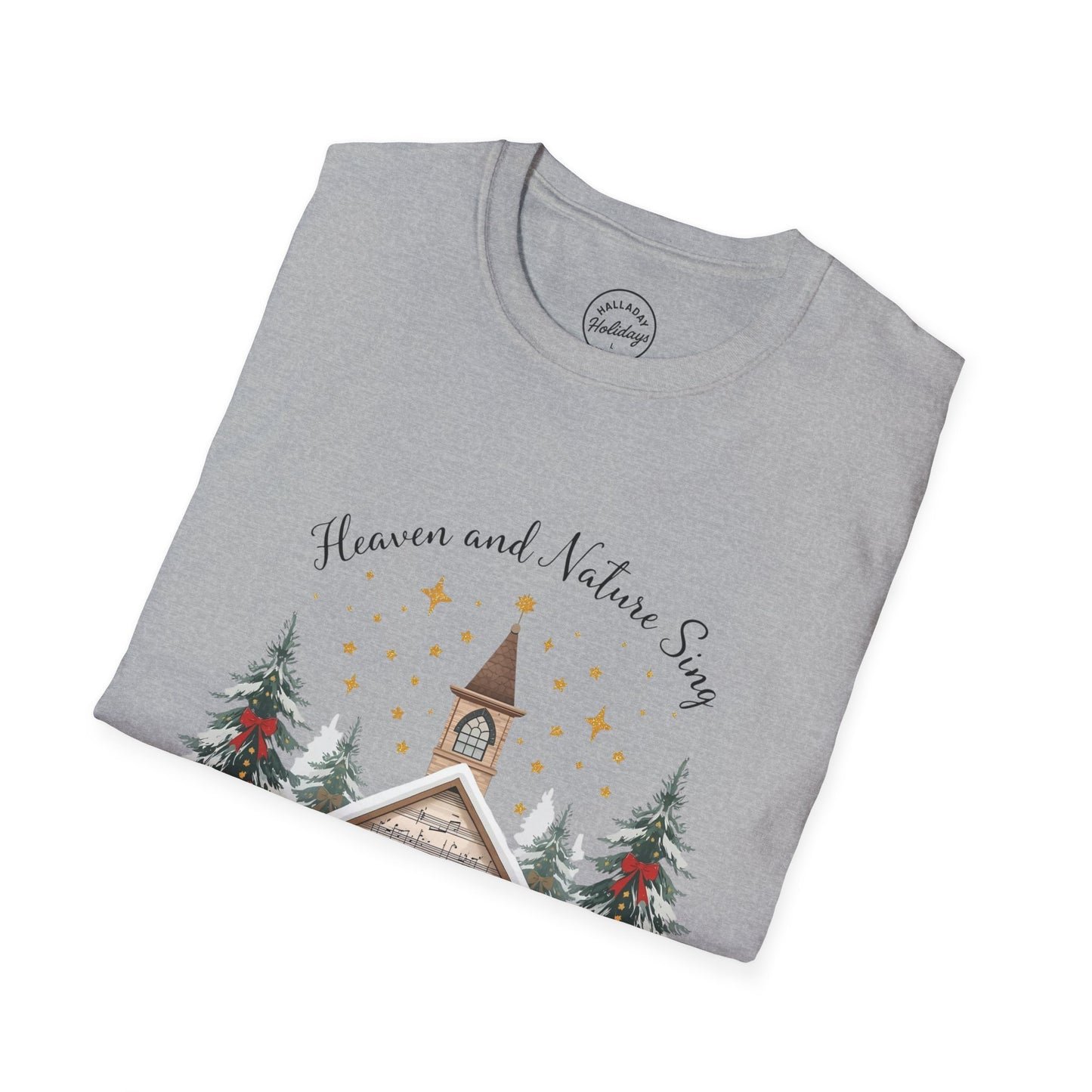 Winter Church Graphic T-Shirt, Cozy Holiday Tee, Christmas Attire, Gift for Her, Comfortable Casual Wear, Seasonal Celebration Shirt