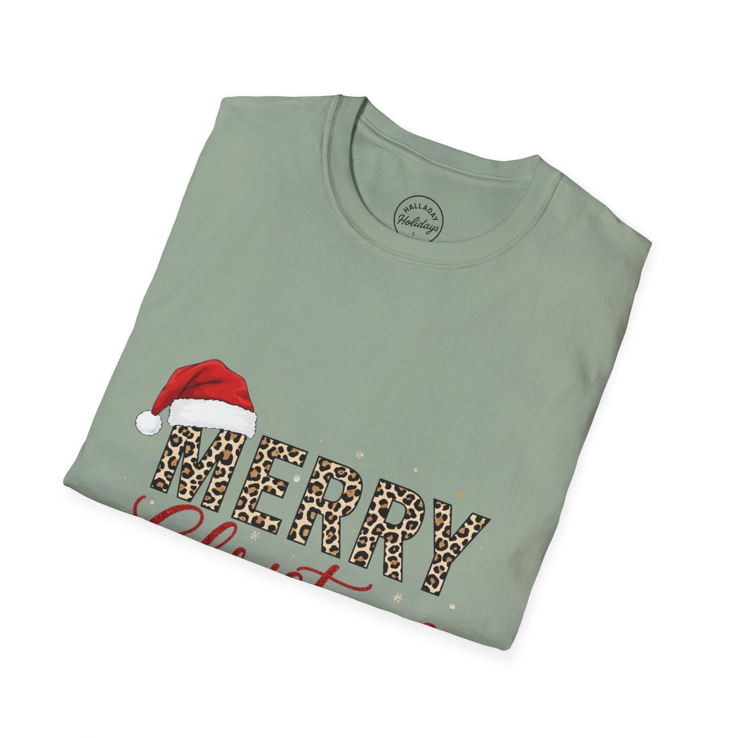 Leopard Christmas T-Shirt, Holiday Xmas Tee, Festive Animal Print Shirt, Unisex Softstyle Top, Merry Christmas Gift