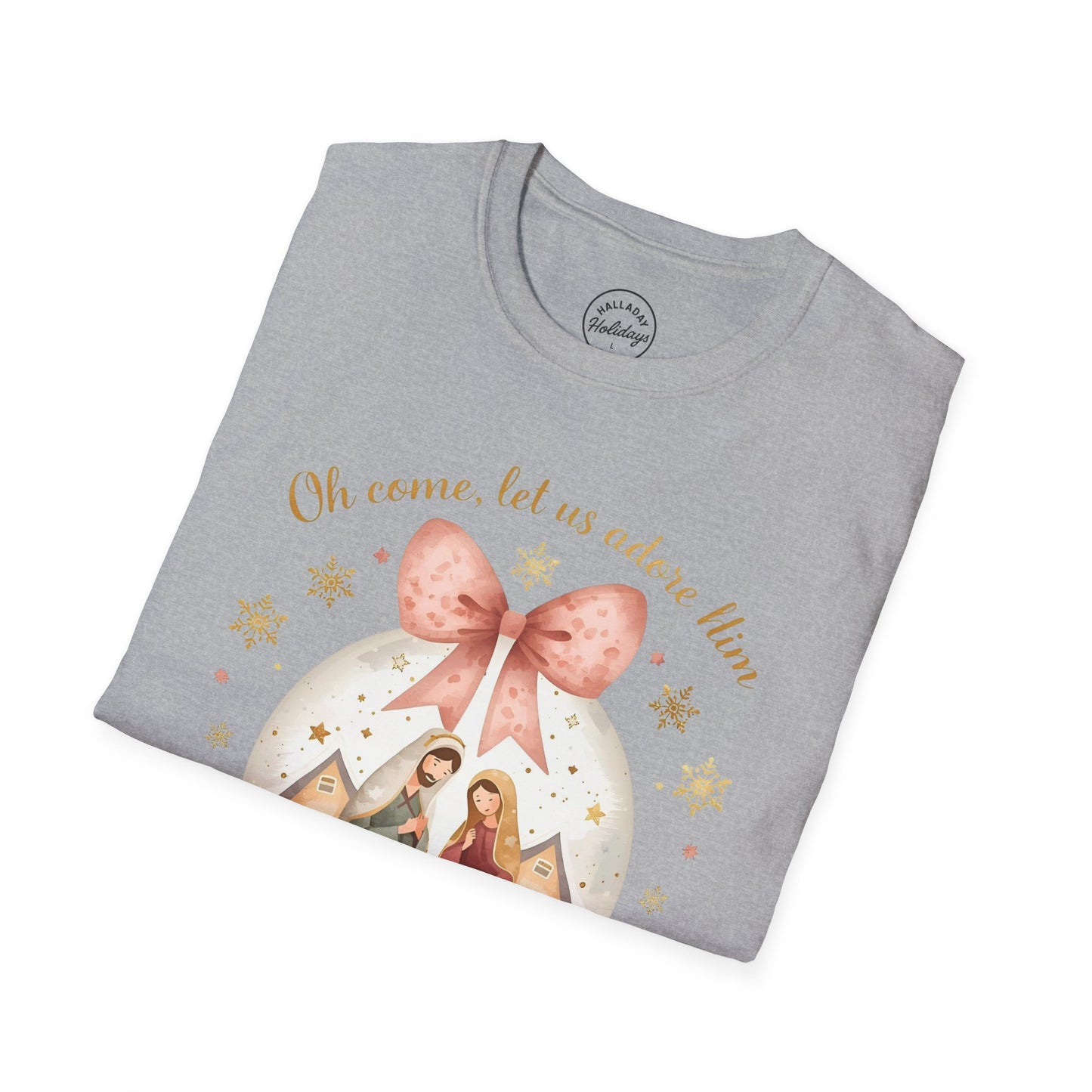 O Come Let Us Adore Him Tee Christian Christmas Unisex Softstyle T-Shirt, Holiday Christmas, Religious Shirt, Festive Apparel, Christian Gift