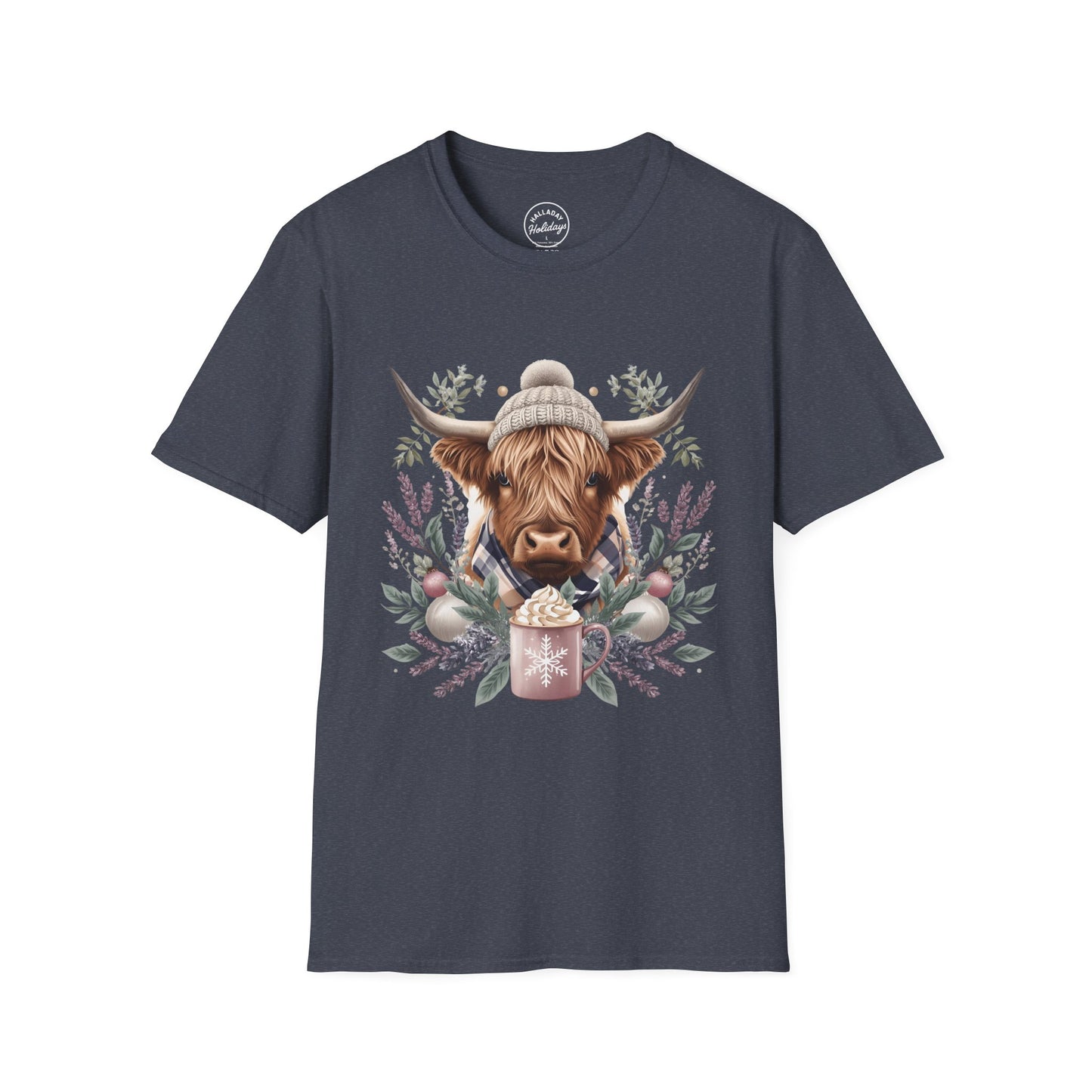 Highland Cow Holiday T-Shirt, Cute Christmas Tee, Festive Cow Shirt, Funny Winter Top, Gift for Animal Lovers