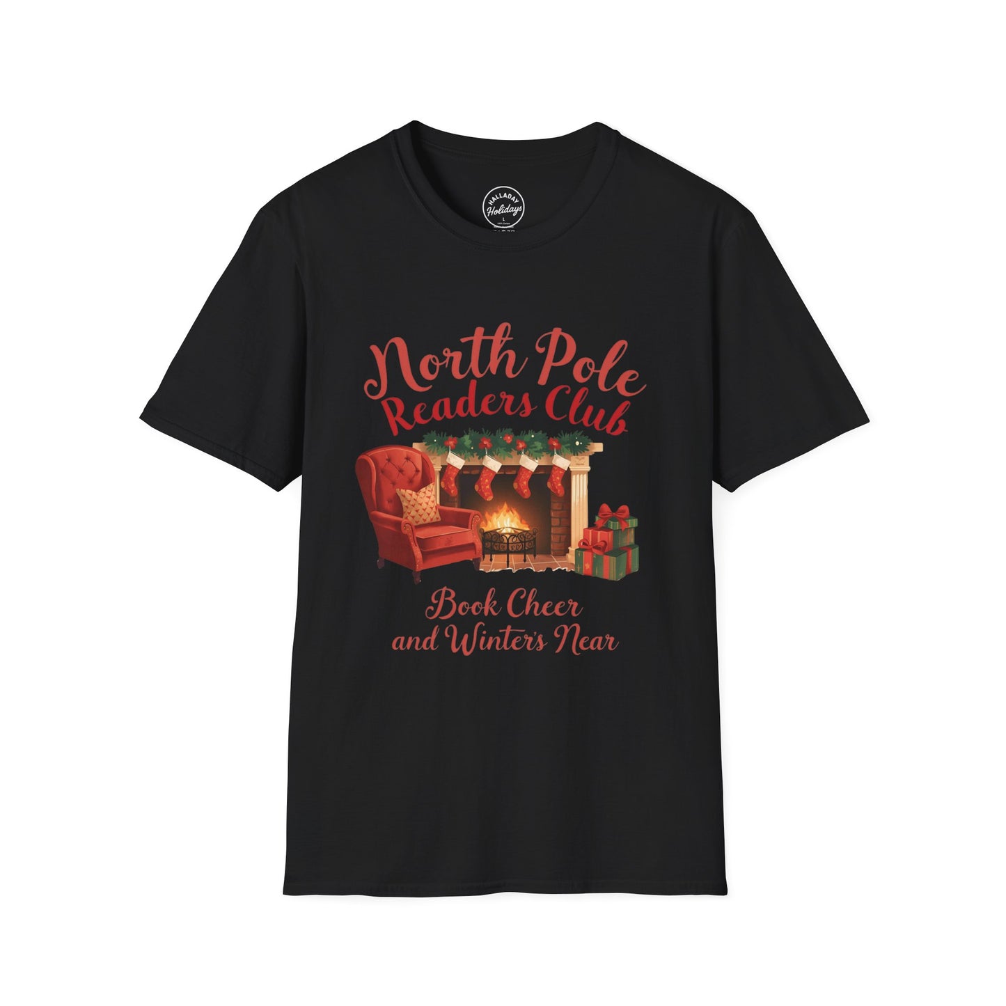 North Pole Readers Club T-Shirt, Cozy Winter Tee, Holiday Gift for Book Lovers, Christmas Pajama Top, Festive Reading Shirt