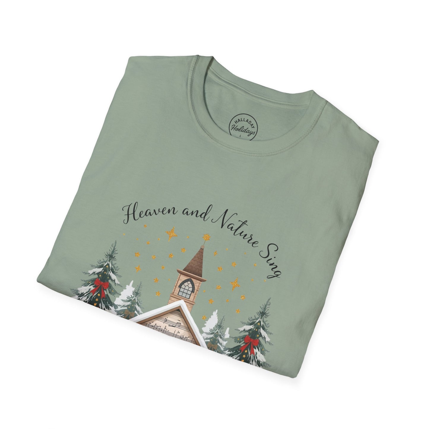Winter Church Graphic T-Shirt, Cozy Holiday Tee, Christmas Attire, Gift for Her, Comfortable Casual Wear, Seasonal Celebration Shirt