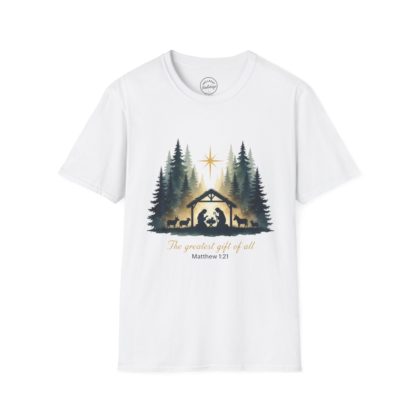 Cozy Christmas T-Shirt, Unisex Holiday Tee, Gift for Her, Gift for Him, Religious Shirt, Matthew 1:21 Design