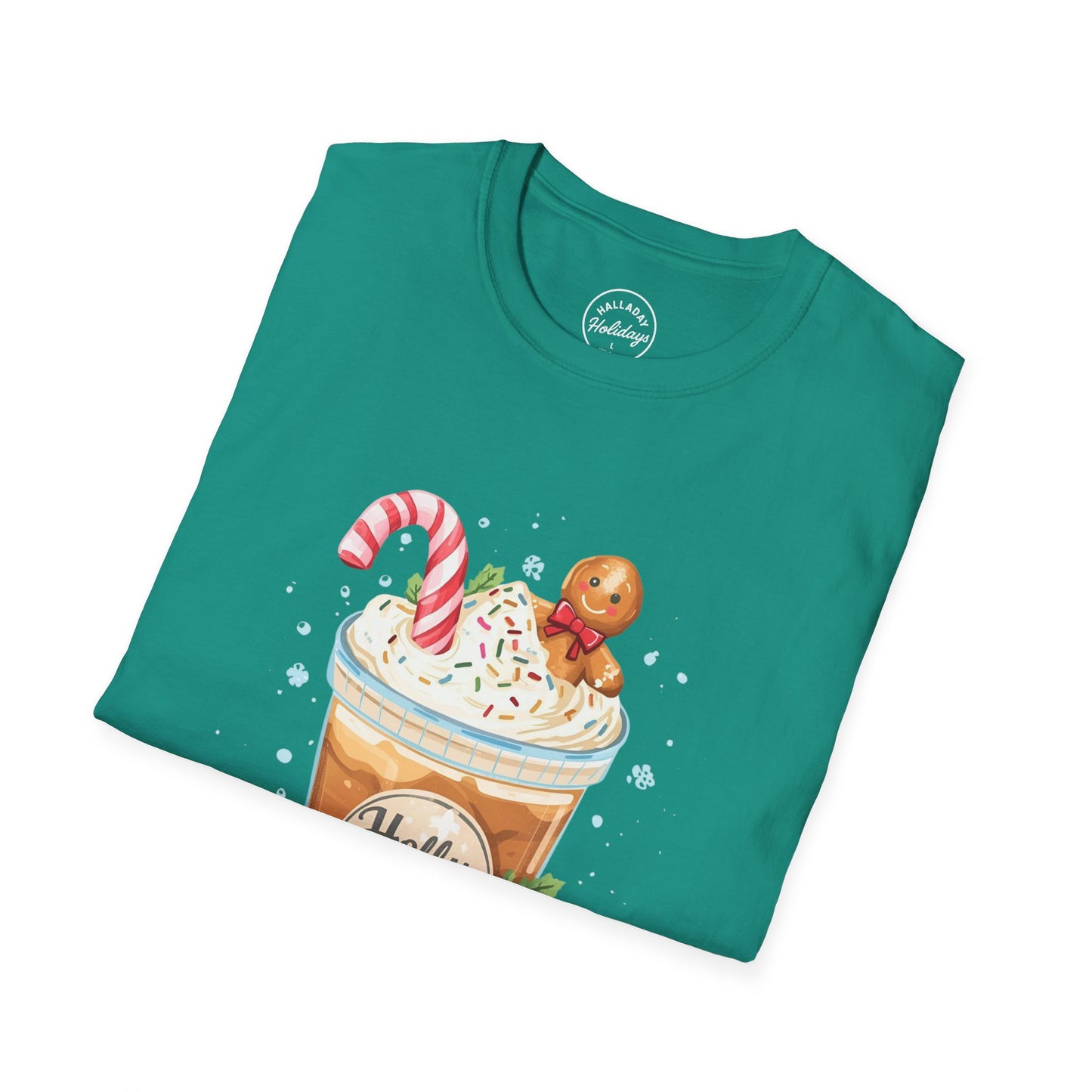 Cute Christmas Coffee Tee, Holiday Xmas Shirt, Funny Santa Gift Top, Festive Winter Apparel, Unisex Softstyle T-Shirt