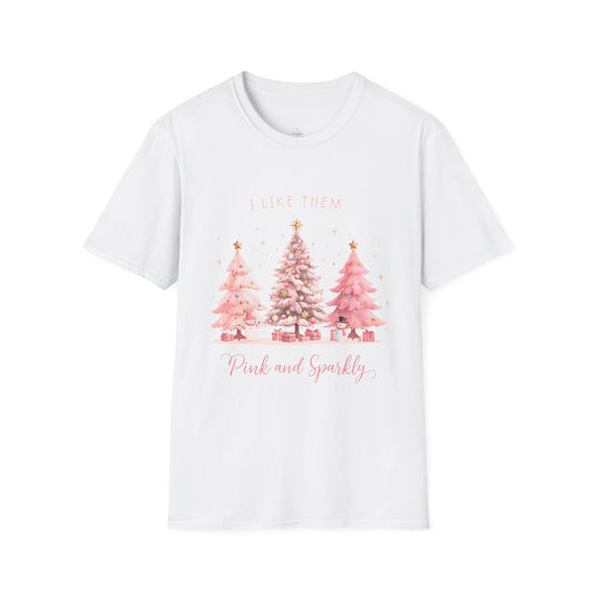 Christmas Pink and Sparkly T-Shirt, Cute Holiday Shirt, Unisex Holiday Tee, Festive Apparel, Christmas Gift, Winter Fashion