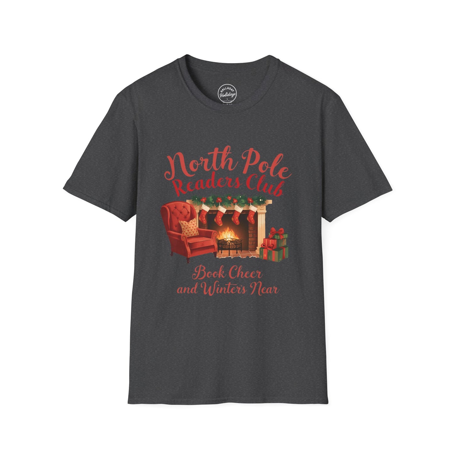 North Pole Readers Club T-Shirt, Cozy Winter Tee, Holiday Gift for Book Lovers, Christmas Pajama Top, Festive Reading Shirt