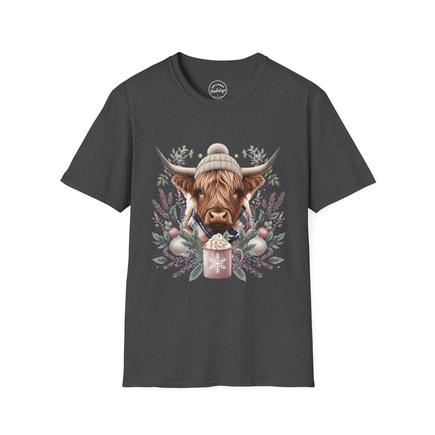 Highland Cow Holiday T-Shirt, Cute Christmas Tee, Festive Cow Shirt, Funny Winter Top, Gift for Animal Lovers