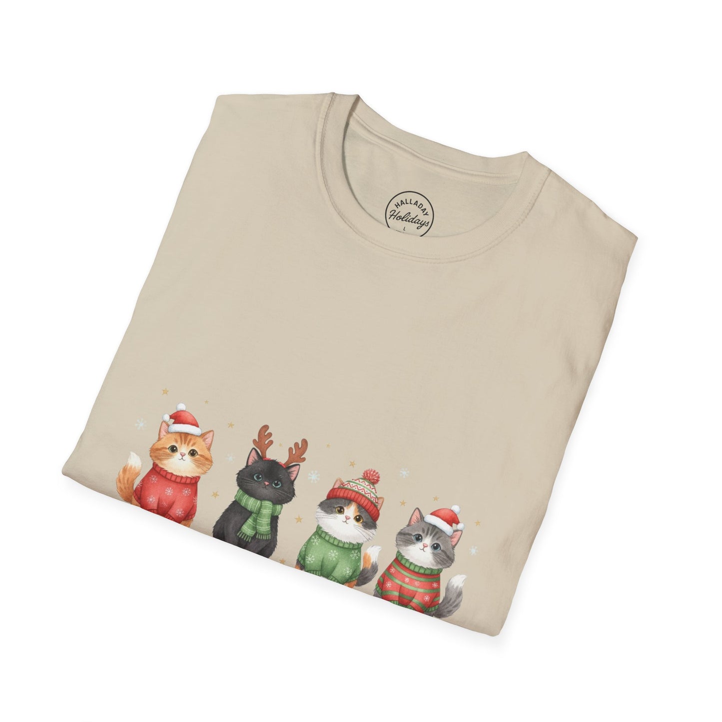 Meowy Christmas Cat T-Shirt, Unisex Holiday Tee, Cute Cat Shirt, Festive Gift, Merry Christmas Apparel