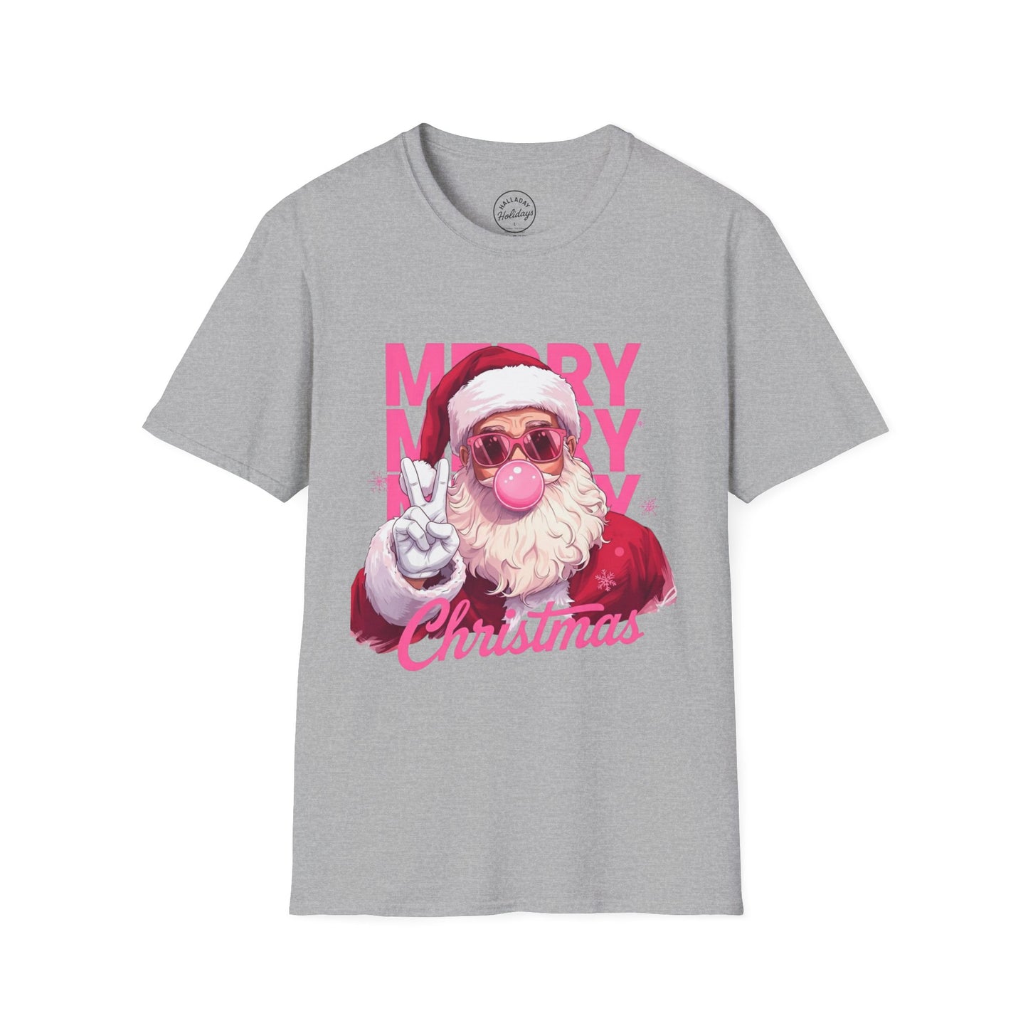 Santa Peace Sign Fun T-Shirt, Christmas Tee, Holiday Shirt, Festive Clothing, Bubble Blowing Santa Top