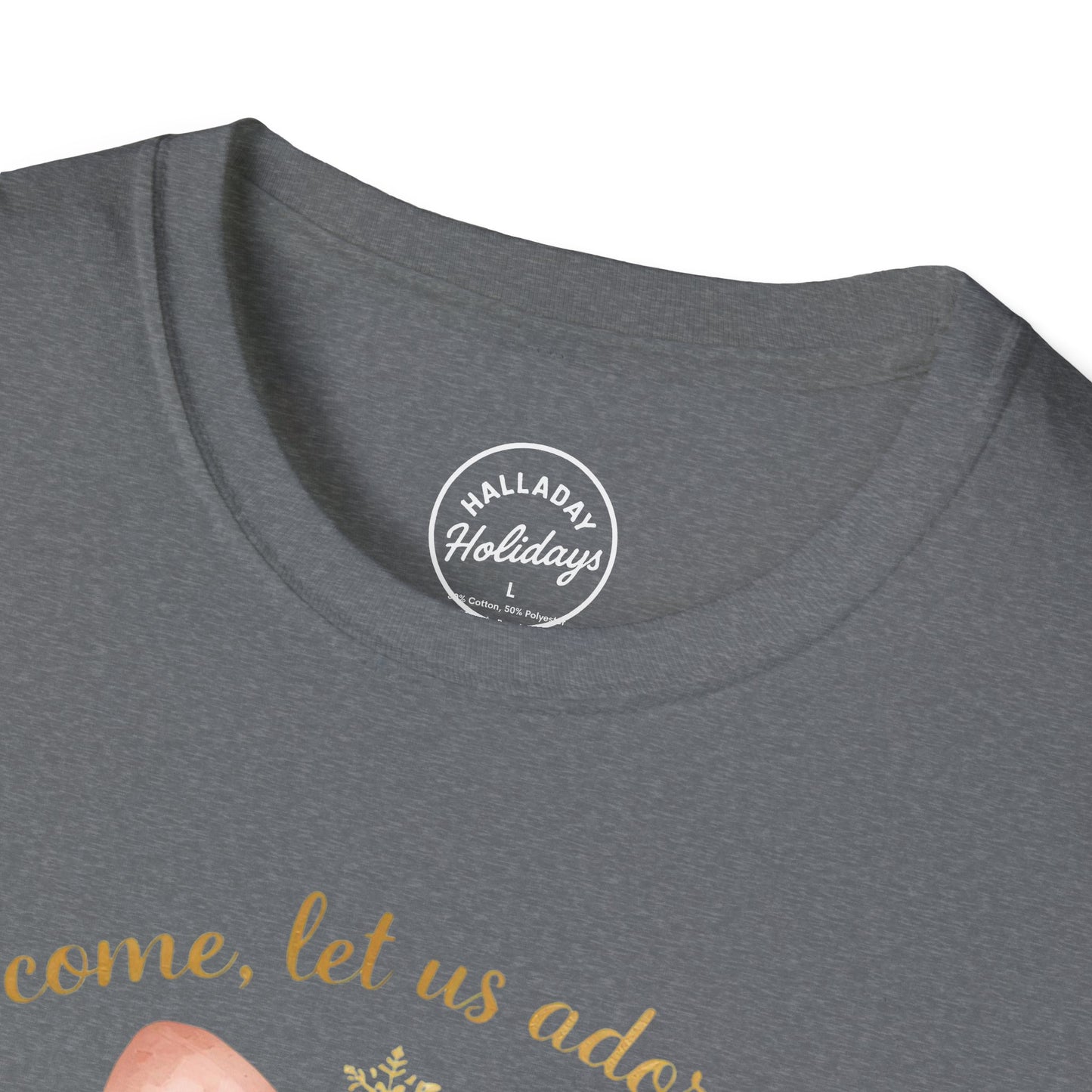 O Come Let Us Adore Him Tee Christian Christmas Unisex Softstyle T-Shirt, Holiday Christmas, Religious Shirt, Festive Apparel, Christian Gift