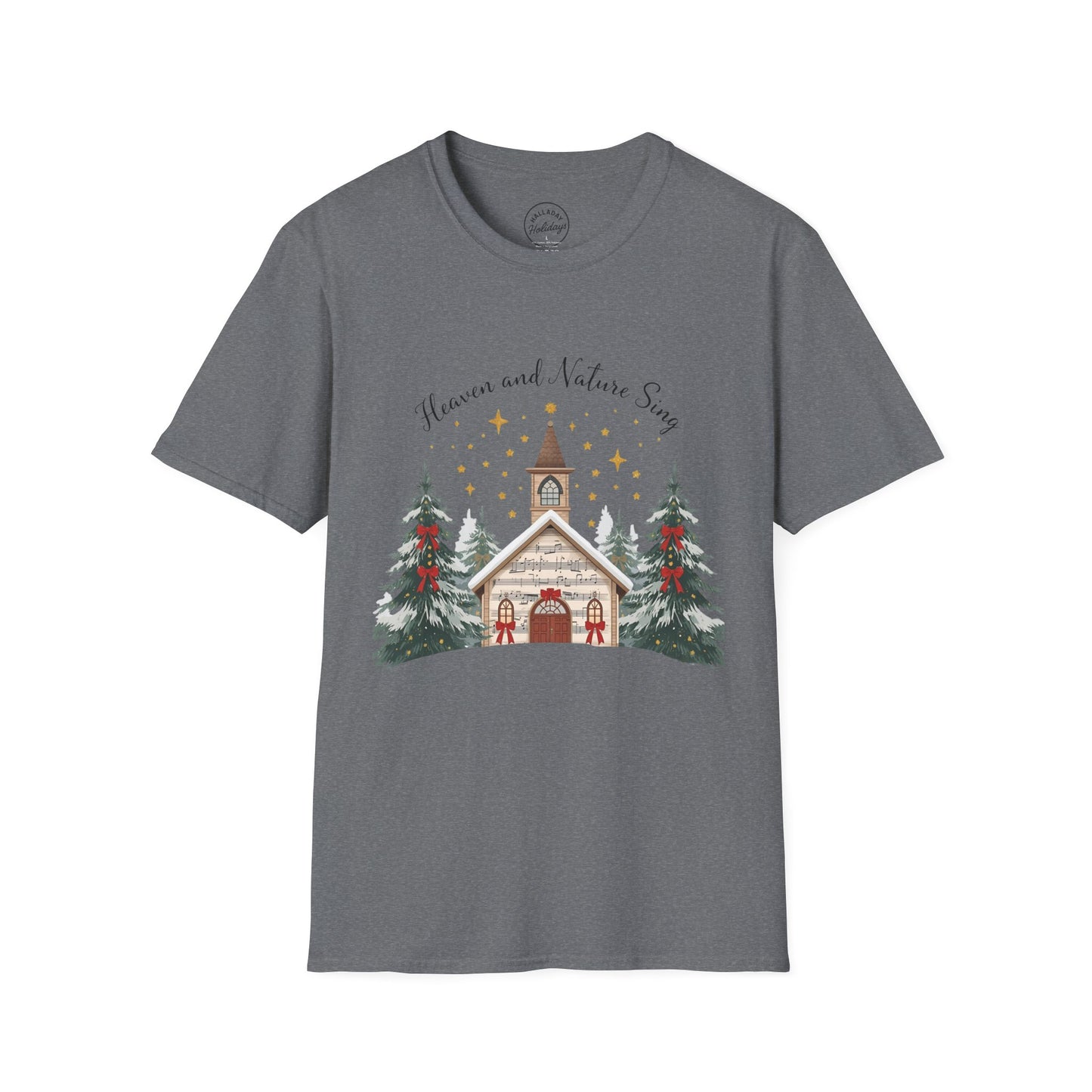 Winter Church Graphic T-Shirt, Cozy Holiday Tee, Christmas Attire, Gift for Her, Comfortable Casual Wear, Seasonal Celebration Shirt