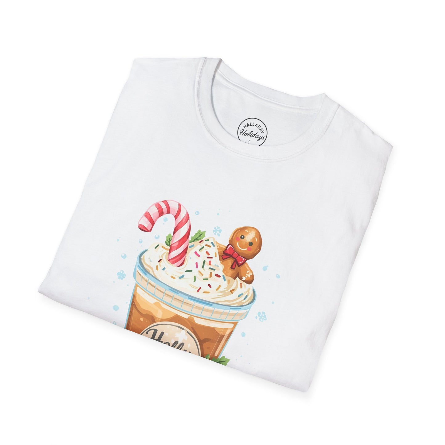 Cute Christmas Coffee Tee, Holiday Xmas Shirt, Funny Santa Gift Top, Festive Winter Apparel, Unisex Softstyle T-Shirt