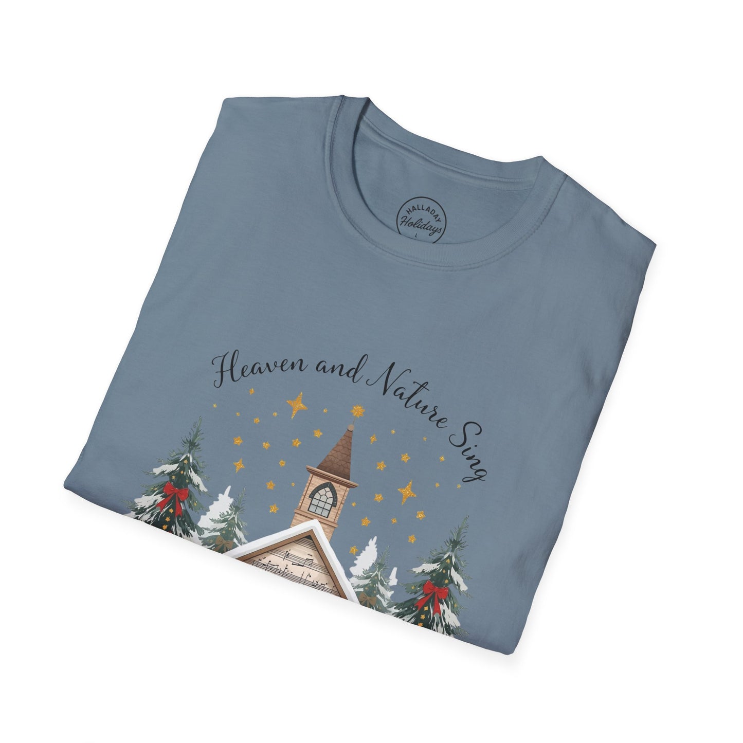 Winter Church Graphic T-Shirt, Cozy Holiday Tee, Christmas Attire, Gift for Her, Comfortable Casual Wear, Seasonal Celebration Shirt