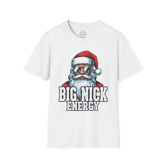 Funny Big Nick Energy Santa Christmas T-Shirt, Xmas Holiday Tee, Festive Top, Humorous Santa Shirt, Holiday Apparel