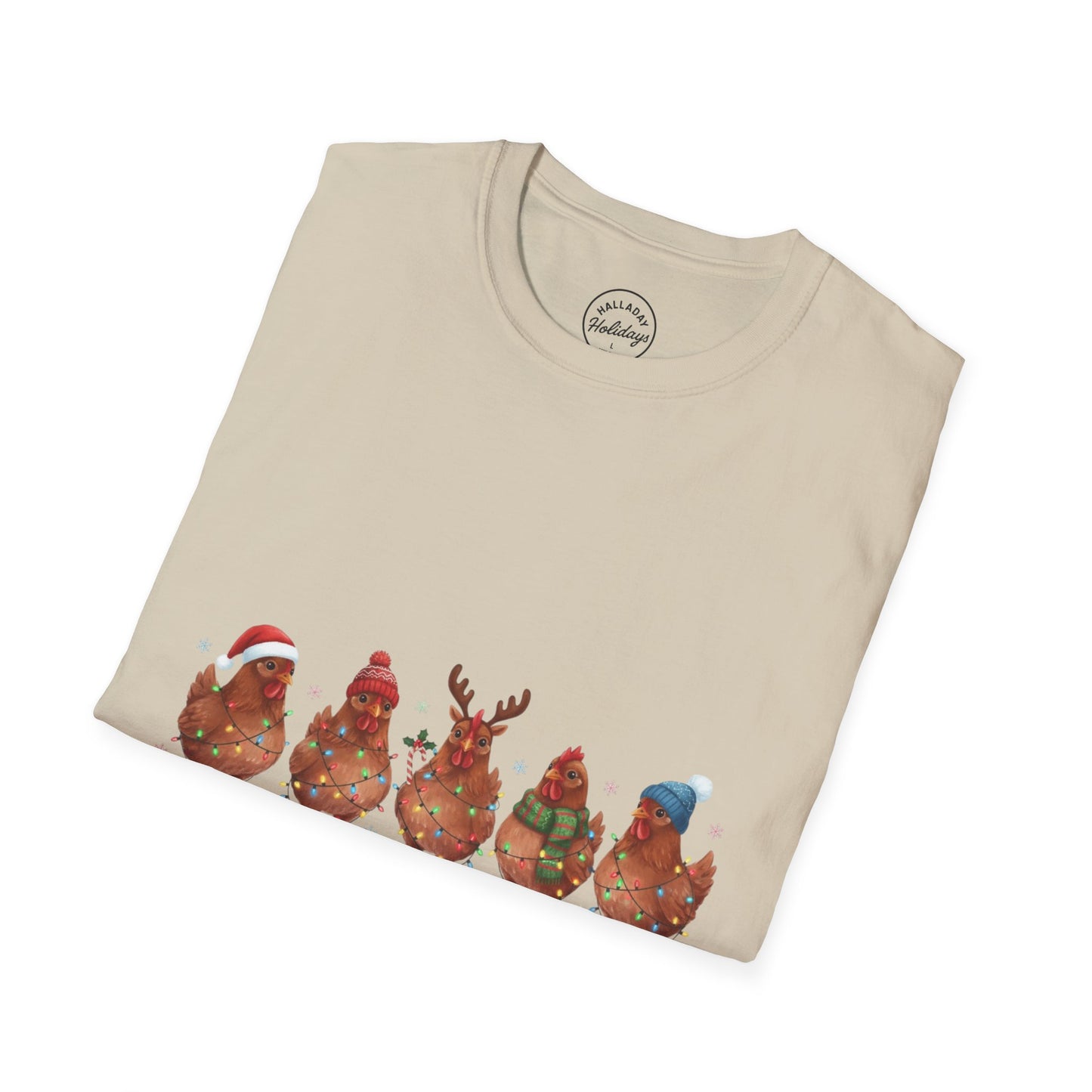 Funny Merry Cluckmas Unisex Softstyle T-Shirt, Chicken Lover Gift, Holiday Humor Tee, Farm Animal Shirt, Christmas Party Top