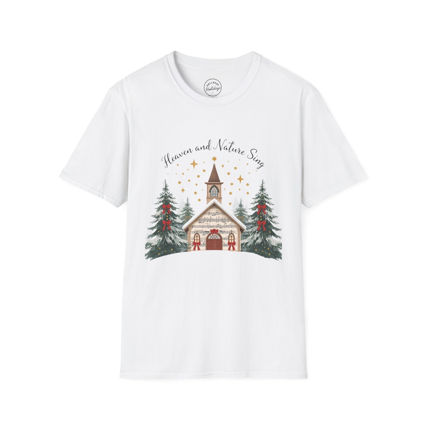 Winter Church Graphic T-Shirt, Cozy Holiday Tee, Christmas Attire, Gift for Her, Comfortable Casual Wear, Seasonal Celebration Shirt