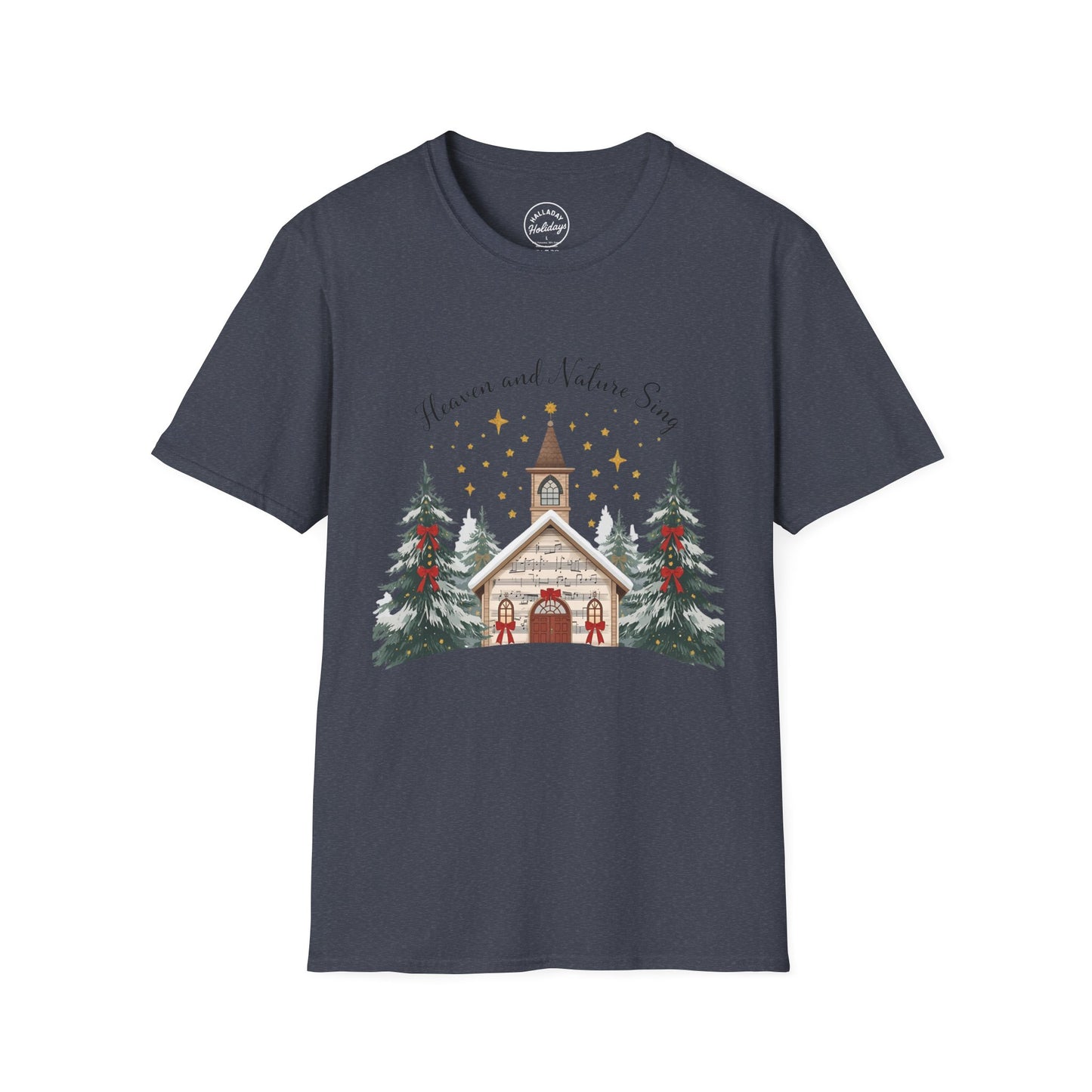 Winter Church Graphic T-Shirt, Cozy Holiday Tee, Christmas Attire, Gift for Her, Comfortable Casual Wear, Seasonal Celebration Shirt