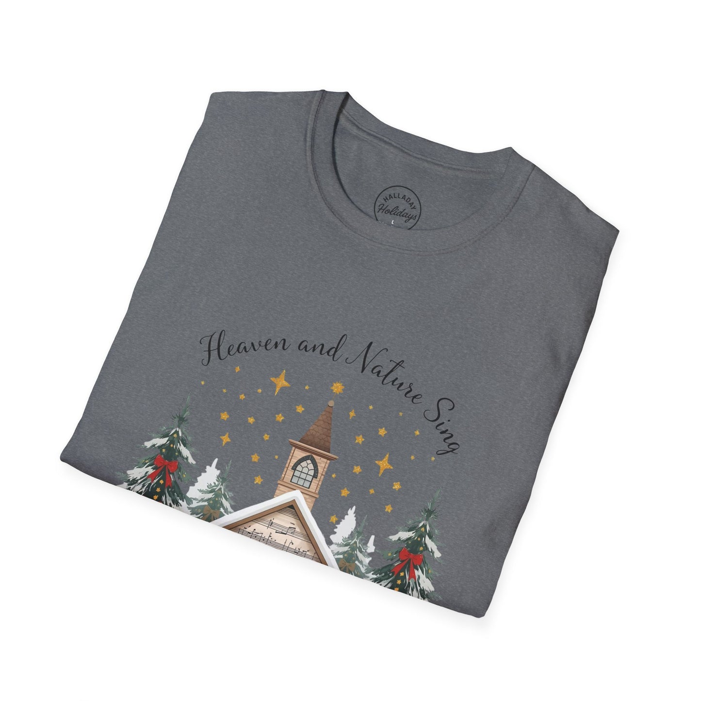 Winter Church Graphic T-Shirt, Cozy Holiday Tee, Christmas Attire, Gift for Her, Comfortable Casual Wear, Seasonal Celebration Shirt