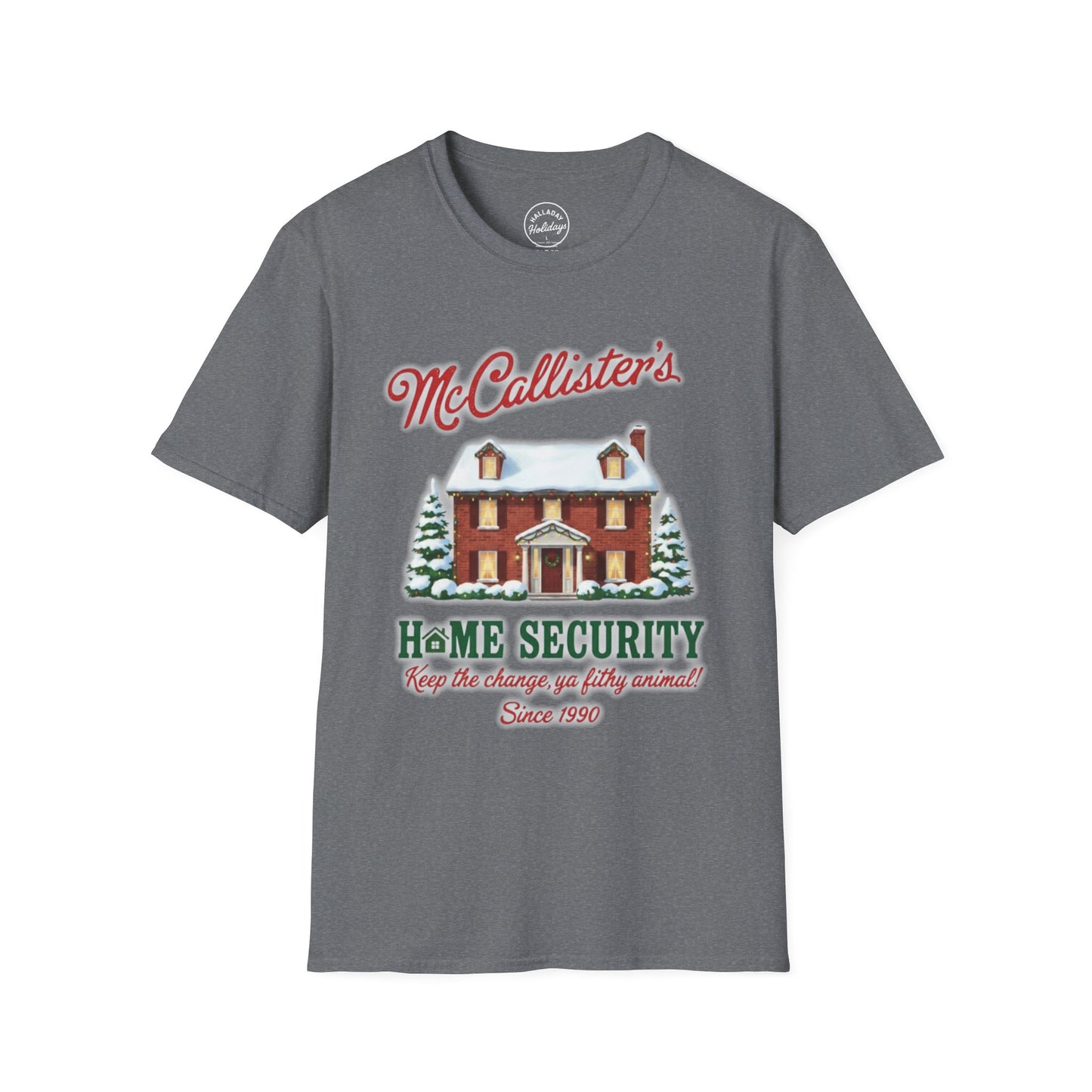 Funny McCallisters Security Christmas Unisex Softstyle T-Shirt, Holiday Humor Tee, Festive Xmas Top, Home Alone Movie Shirt, Family Gift