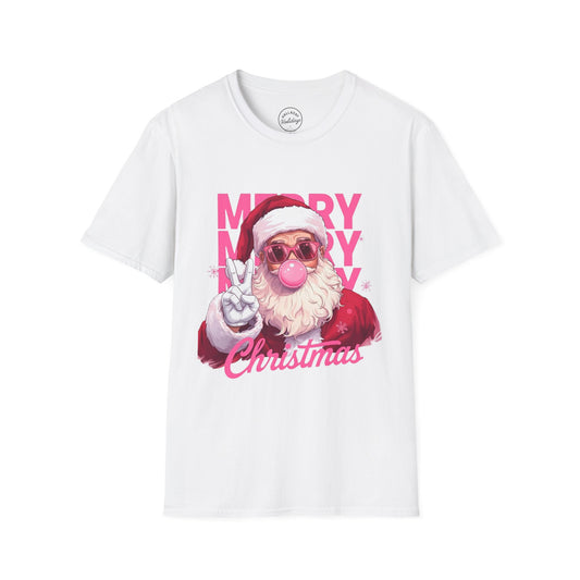 Santa Peace Sign Fun T-Shirt, Christmas Tee, Holiday Shirt, Festive Clothing, Bubble Blowing Santa Top