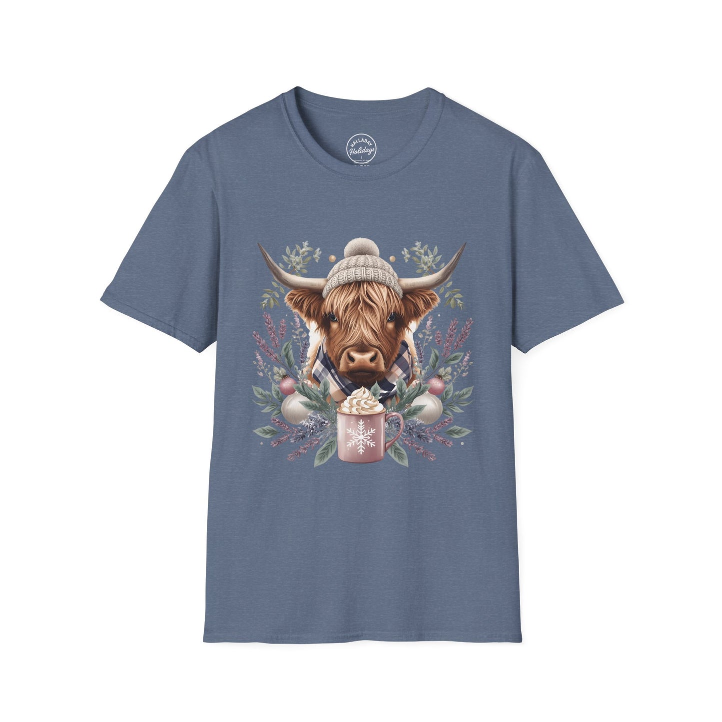 Highland Cow Holiday T-Shirt, Cute Christmas Tee, Festive Cow Shirt, Funny Winter Top, Gift for Animal Lovers