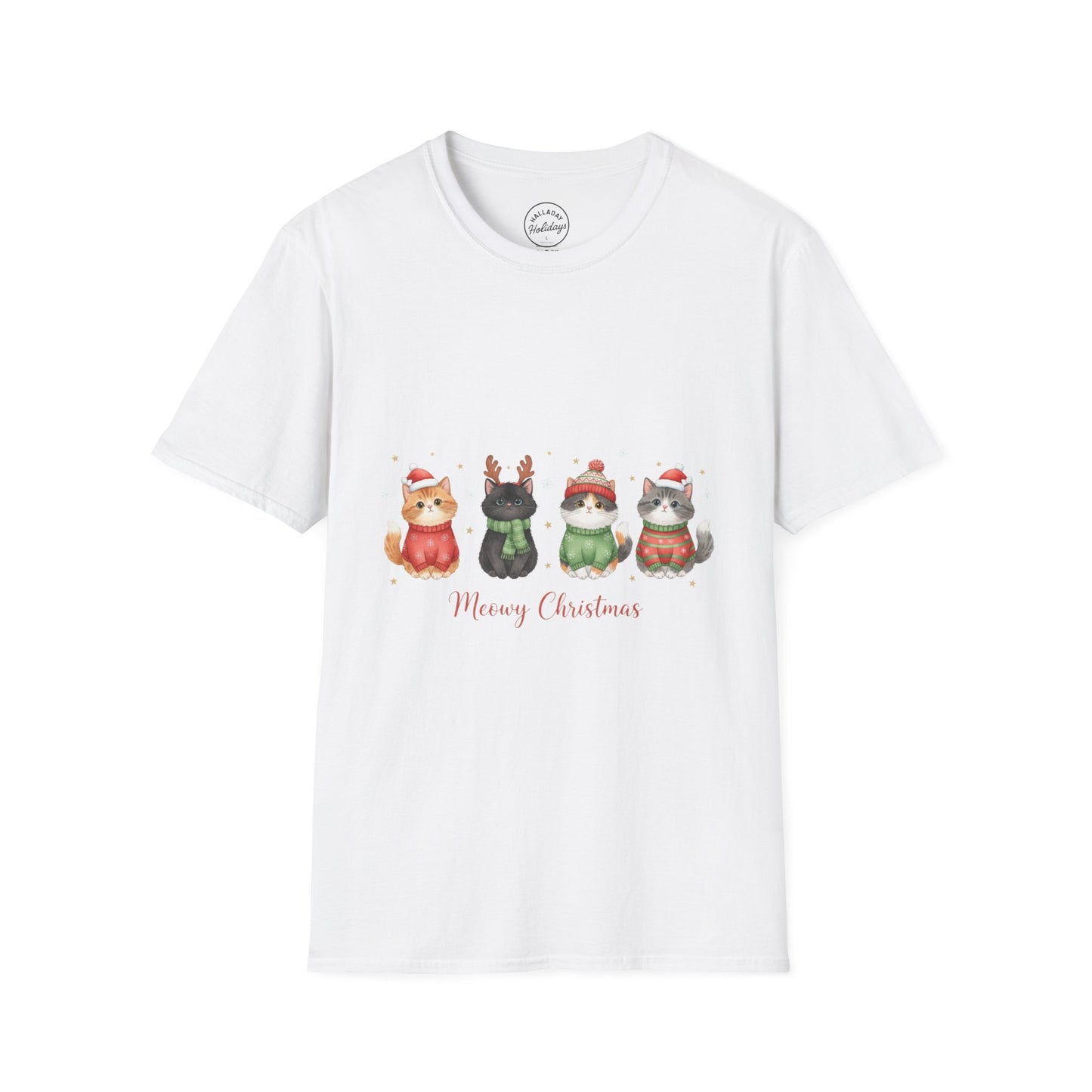 Meowy Christmas Cat T-Shirt, Unisex Holiday Tee, Cute Cat Shirt, Festive Gift, Merry Christmas Apparel