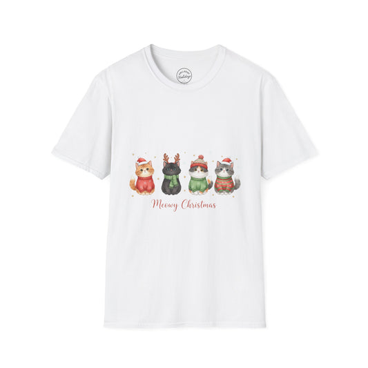 Meowy Christmas Cat T-Shirt, Unisex Holiday Tee, Cute Cat Shirt, Festive Gift, Merry Christmas Apparel