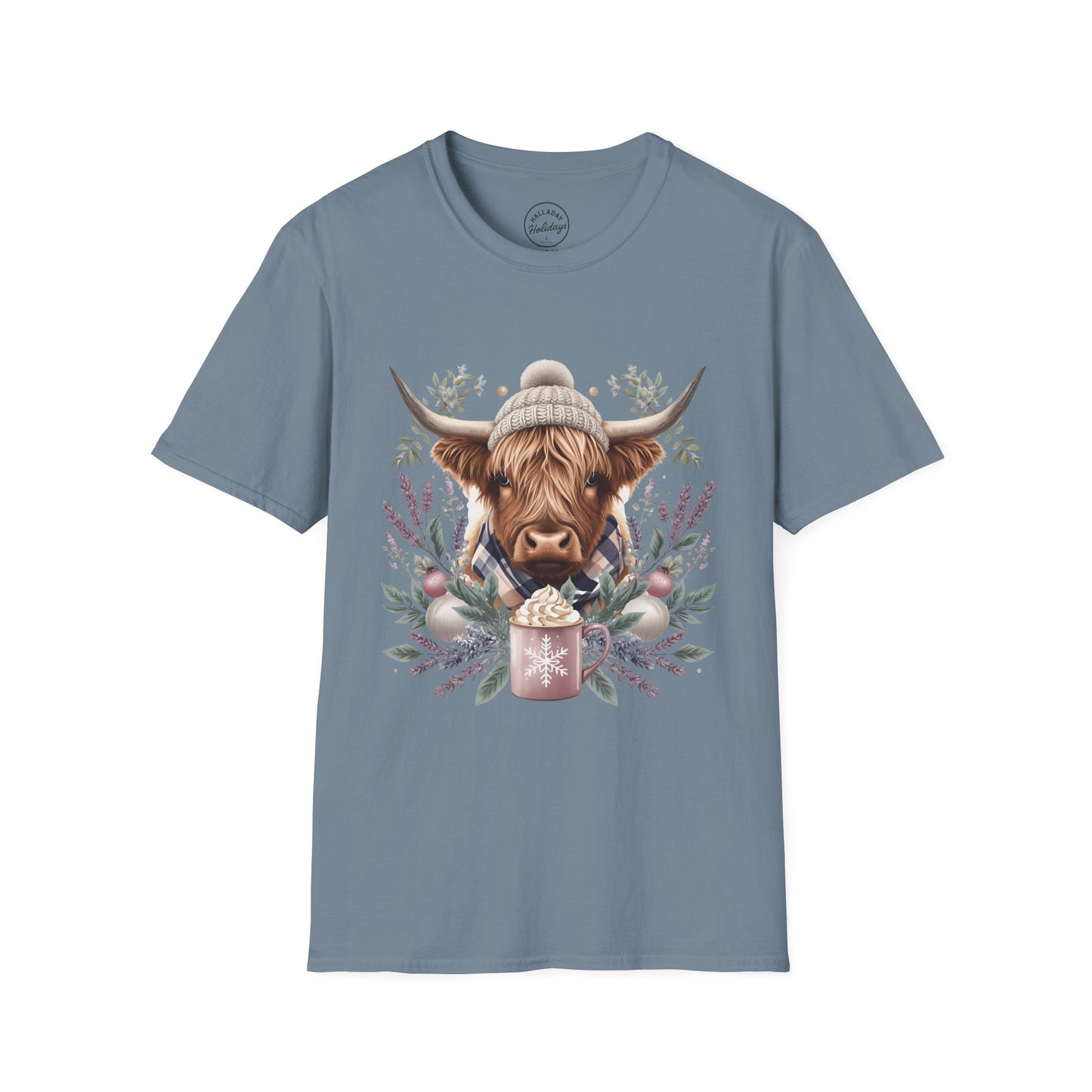 Highland Cow Holiday T-Shirt, Cute Christmas Tee, Festive Cow Shirt, Funny Winter Top, Gift for Animal Lovers