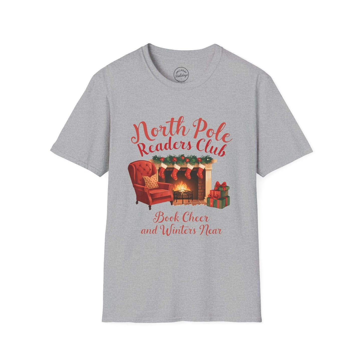 North Pole Readers Club T-Shirt, Cozy Winter Tee, Holiday Gift for Book Lovers, Christmas Pajama Top, Festive Reading Shirt
