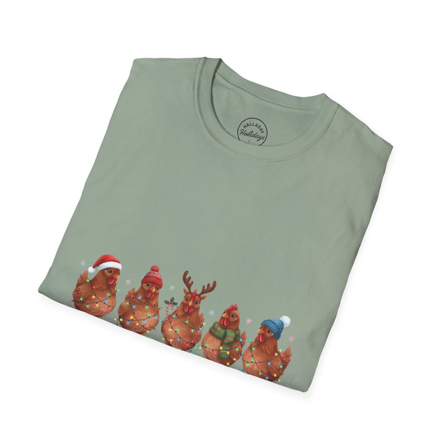 Funny Merry Cluckmas Unisex Softstyle T-Shirt, Chicken Lover Gift, Holiday Humor Tee, Farm Animal Shirt, Christmas Party Top