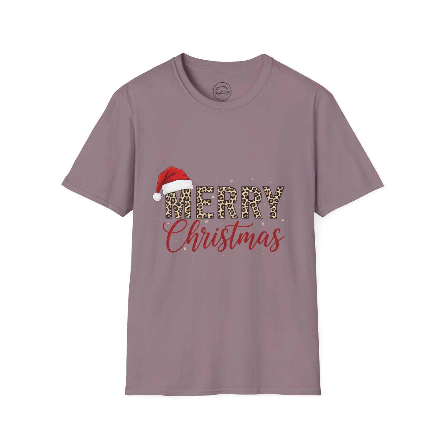 Leopard Christmas T-Shirt, Holiday Xmas Tee, Festive Animal Print Shirt, Unisex Softstyle Top, Merry Christmas Gift