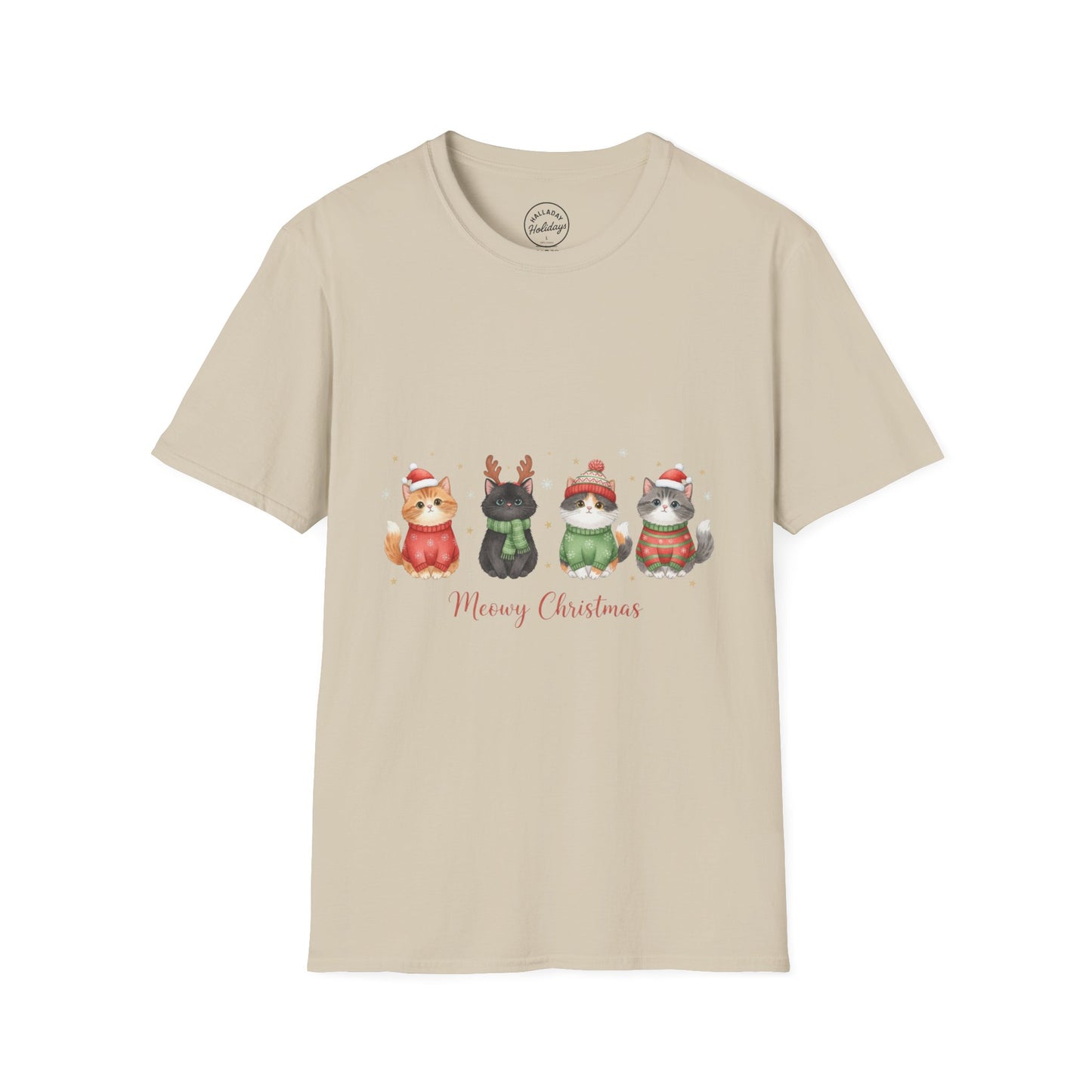 Meowy Christmas Cat T-Shirt, Unisex Holiday Tee, Cute Cat Shirt, Festive Gift, Merry Christmas Apparel