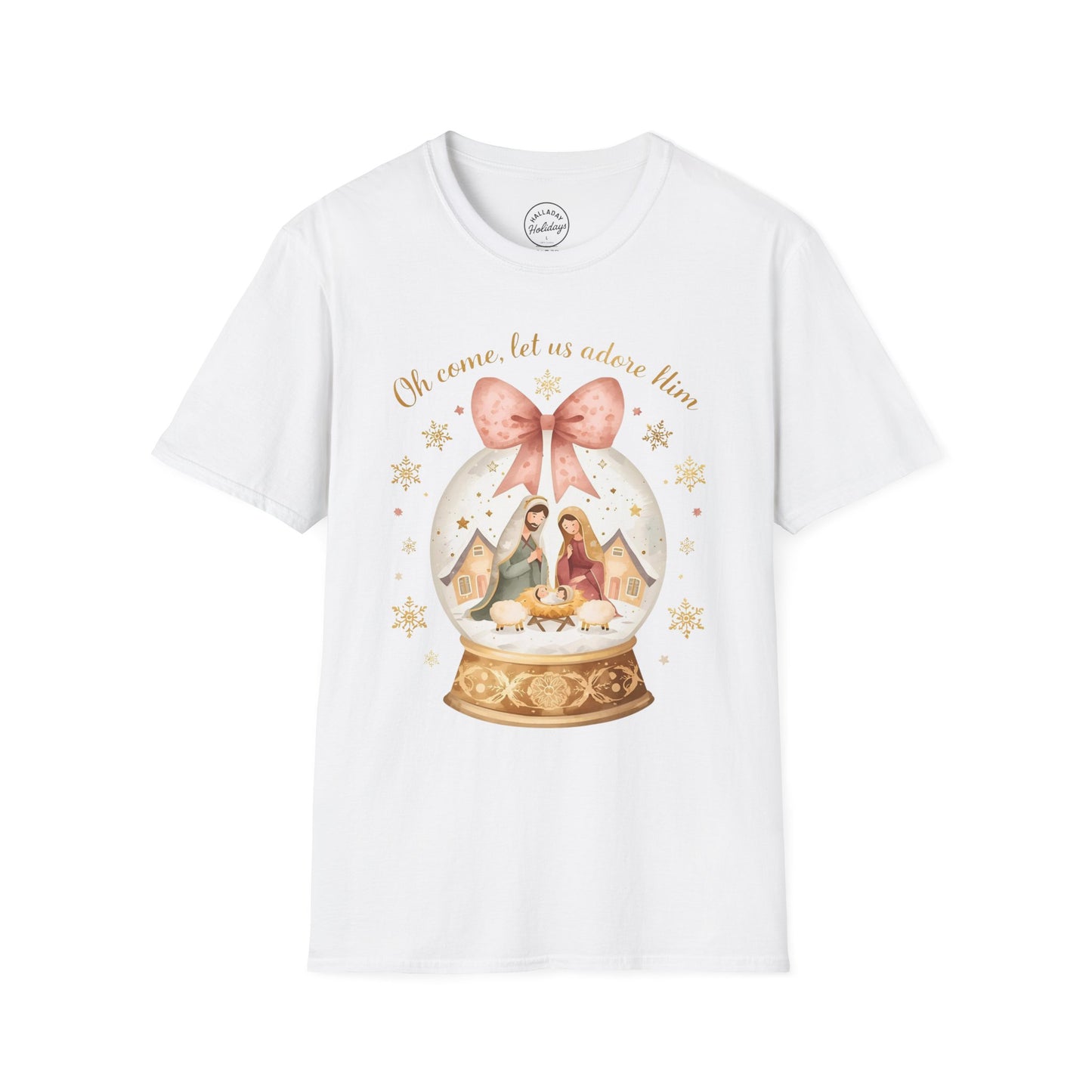 O Come Let Us Adore Him Tee Christian Christmas Unisex Softstyle T-Shirt, Holiday Christmas, Religious Shirt, Festive Apparel, Christian Gift