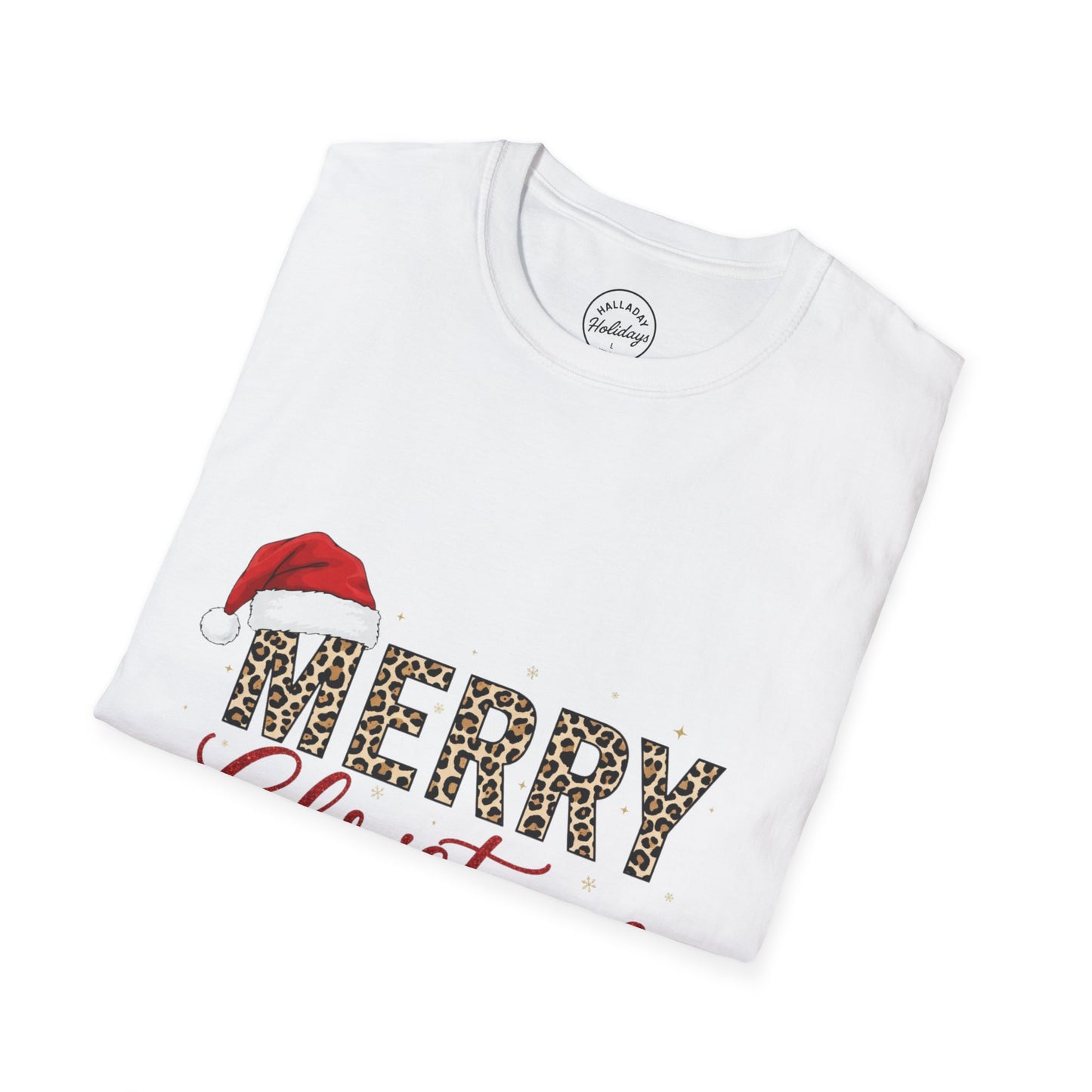 Leopard Christmas T-Shirt, Holiday Xmas Tee, Festive Animal Print Shirt, Unisex Softstyle Top, Merry Christmas Gift