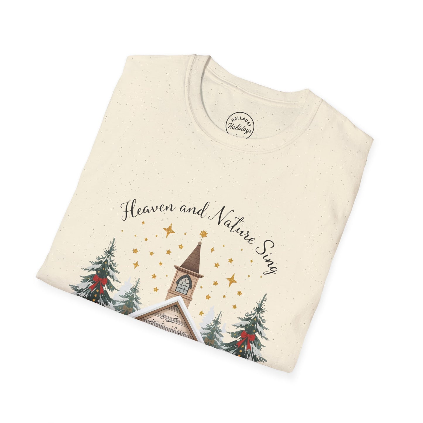 Winter Church Graphic T-Shirt, Cozy Holiday Tee, Christmas Attire, Gift for Her, Comfortable Casual Wear, Seasonal Celebration Shirt