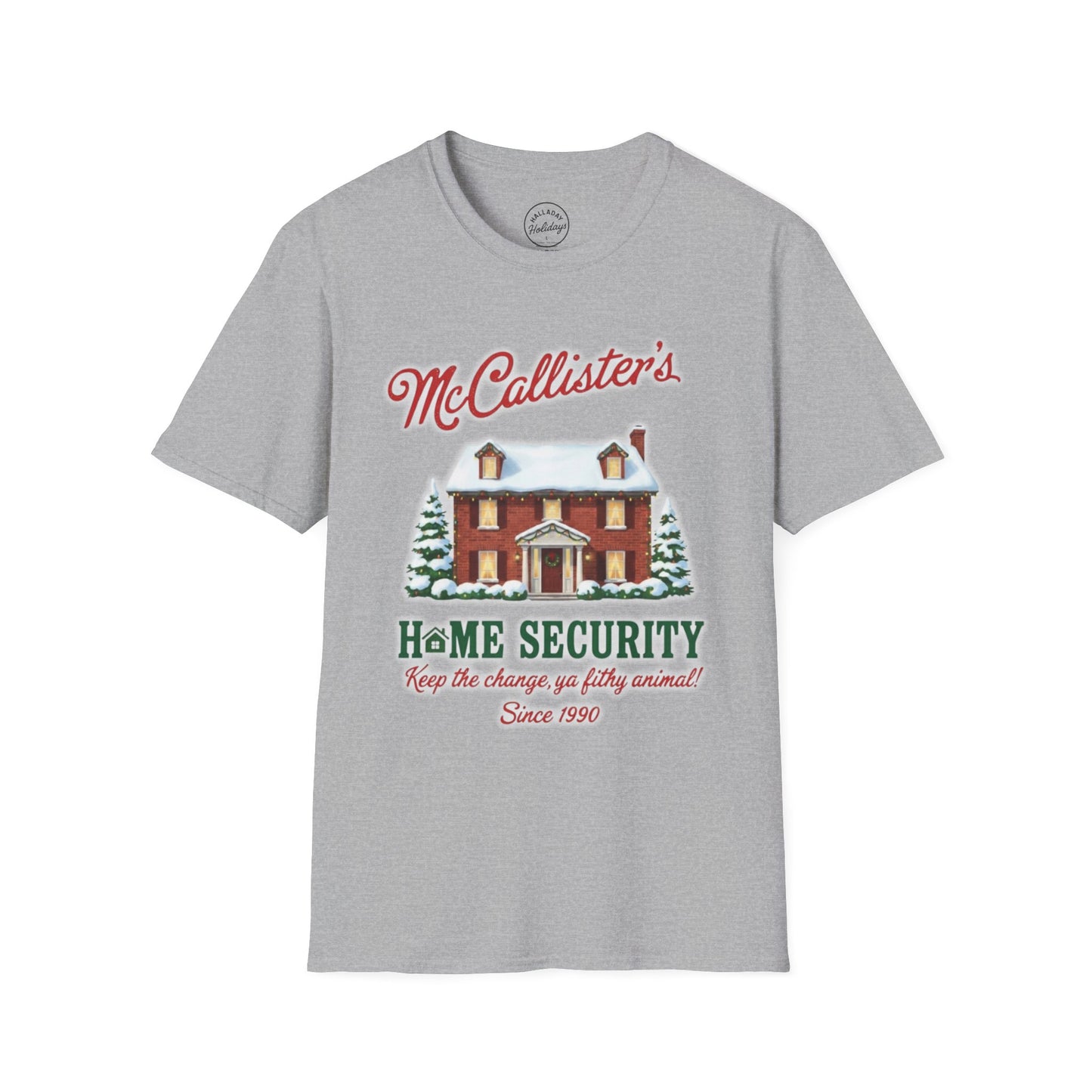 Funny McCallisters Security Christmas Unisex Softstyle T-Shirt, Holiday Humor Tee, Festive Xmas Top, Home Alone Movie Shirt, Family Gift
