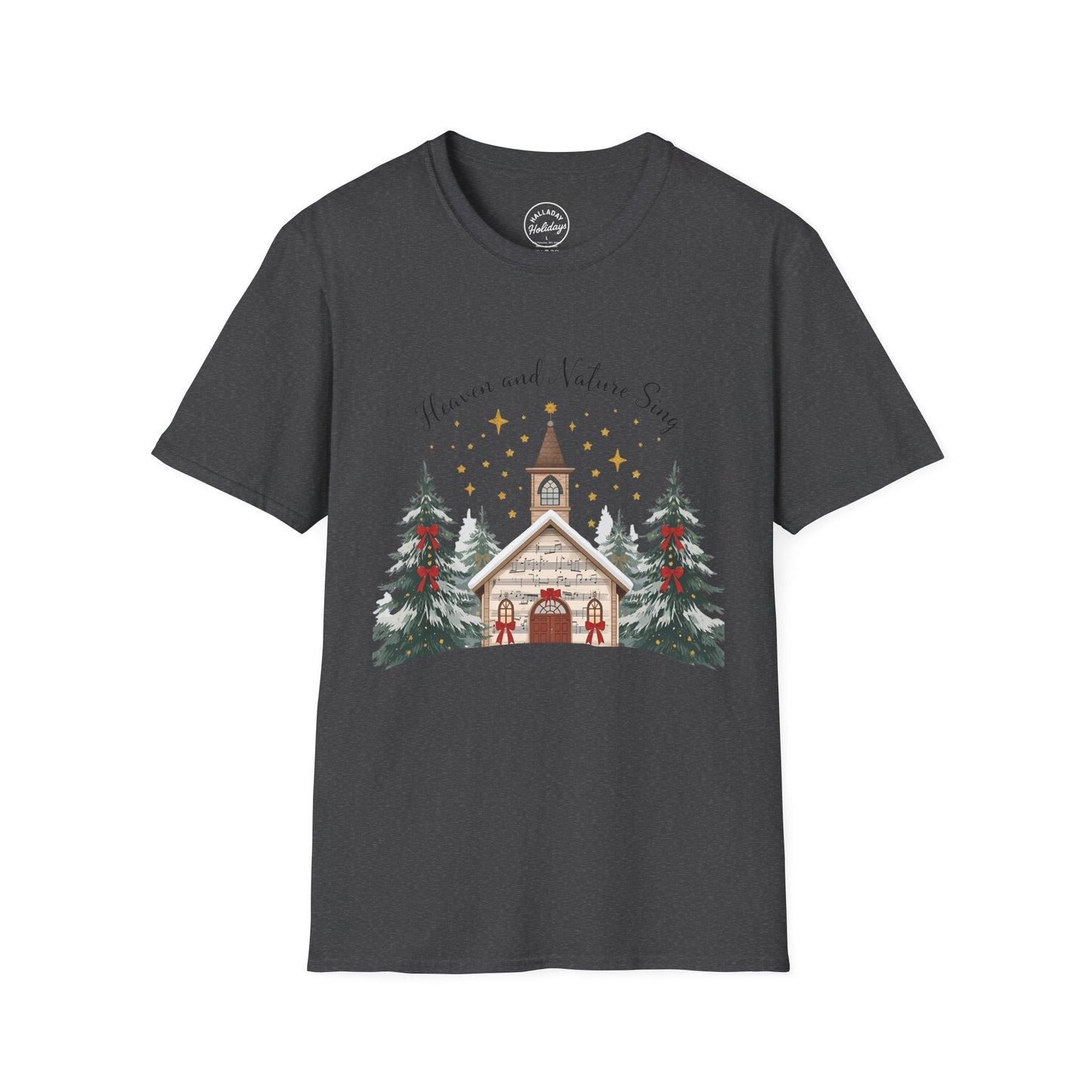 Winter Church Graphic T-Shirt, Cozy Holiday Tee, Christmas Attire, Gift for Her, Comfortable Casual Wear, Seasonal Celebration Shirt