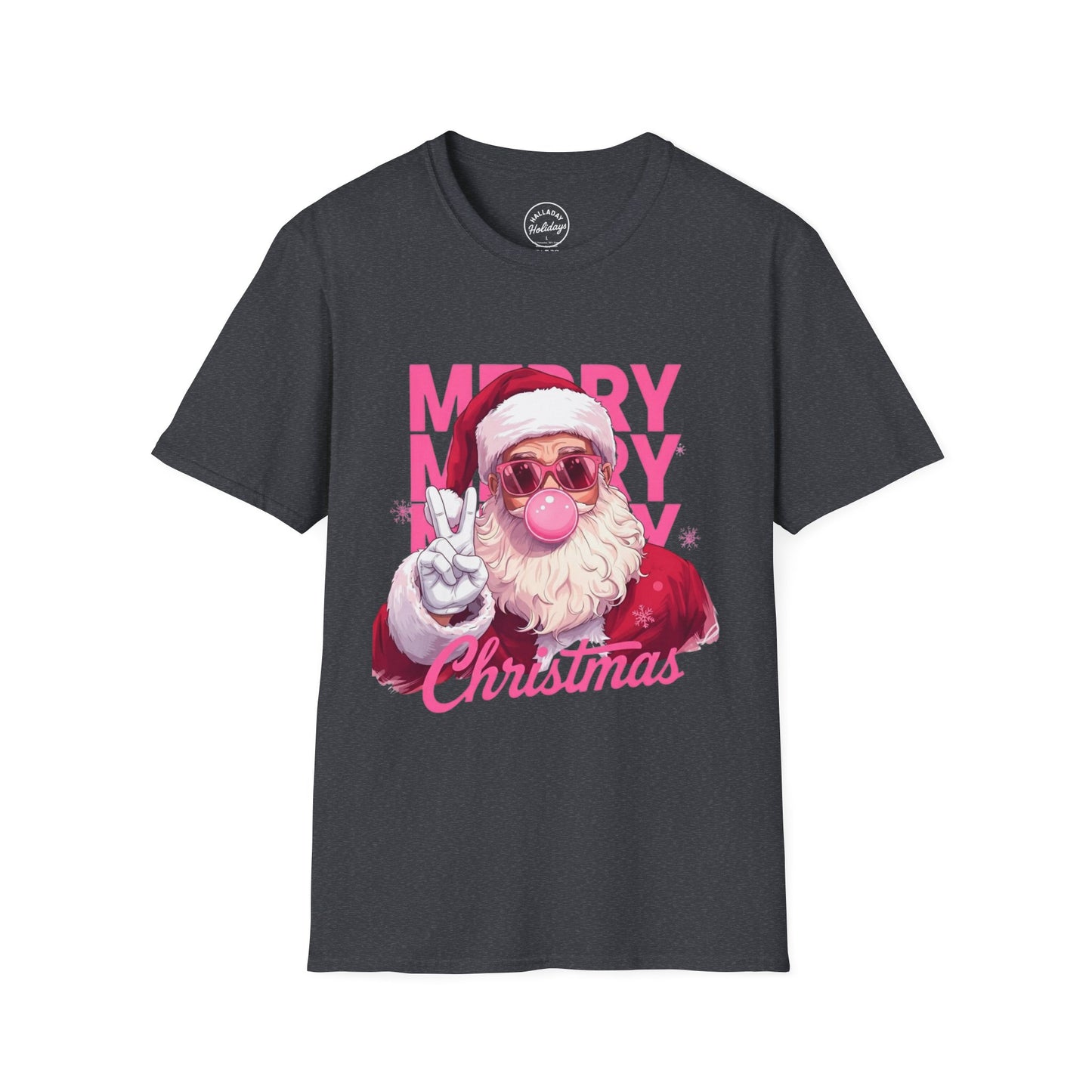 Santa Peace Sign Fun T-Shirt, Christmas Tee, Holiday Shirt, Festive Clothing, Bubble Blowing Santa Top